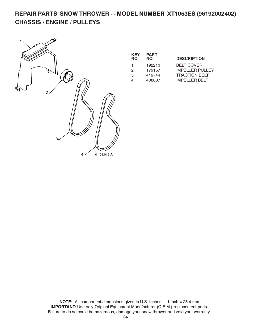 Poulan 422088, 96192002402 owner manual Belt Cover, Traction Belt, Impeller Belt 