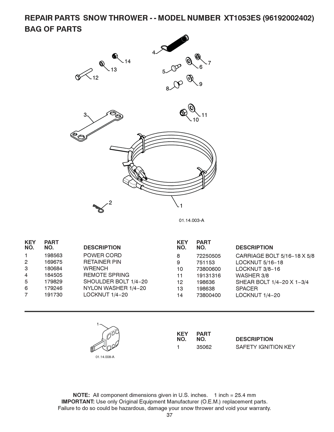 Poulan 96192002402, 422088 owner manual 35062, Safety Ignition KEY 