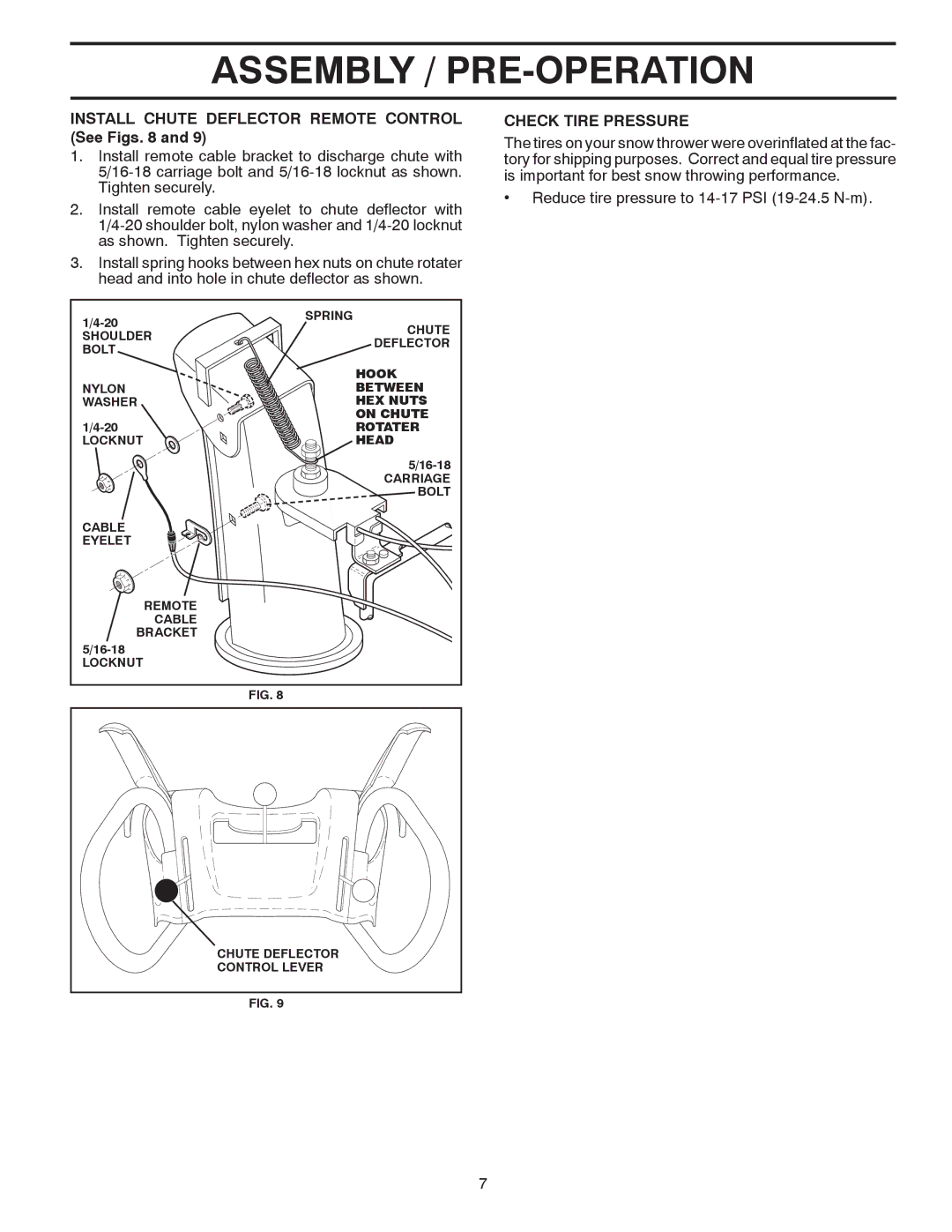 Poulan 96192002402, 422088 owner manual Install Chute Deflector Remote Control See Figs, Check Tire Pressure 