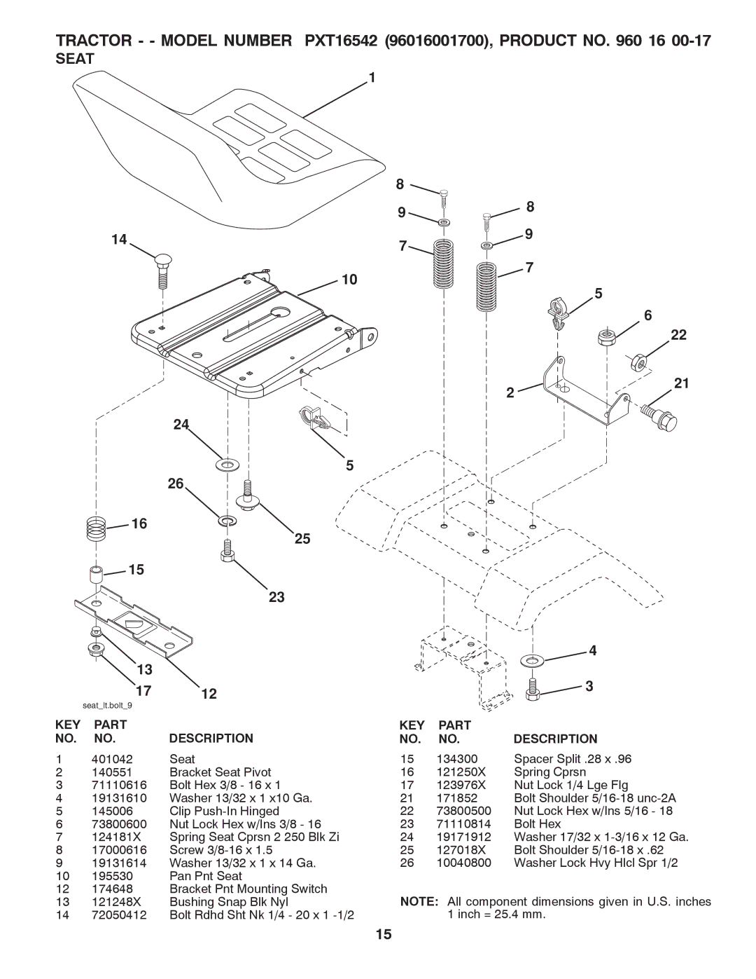 Poulan 423307 manual Seatlt.bolt9 