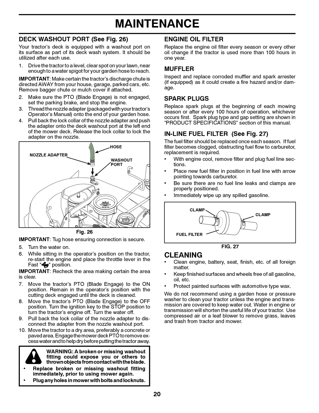 Poulan 423349 manual Cleaning, Engine OIL Filter, Muffler, Spark Plugs 