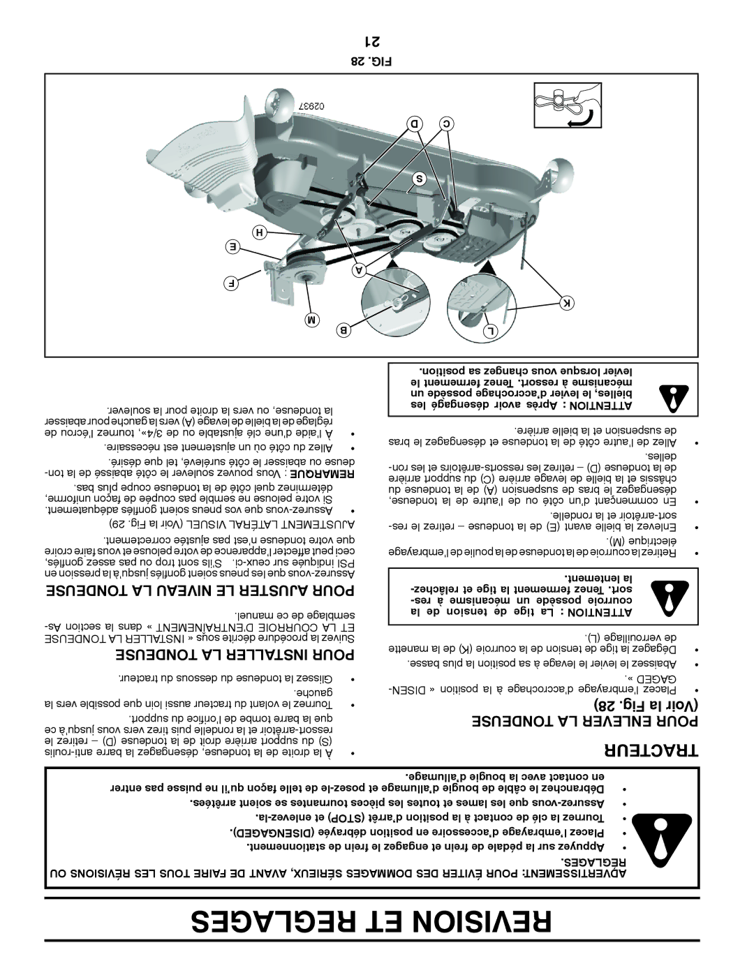 Poulan 423349 manual Fig la Voir, Tondeuse LA Niveau LE Ajuster Pour, Tondeuse LA Installer Pour, Tondeuse LA Enlever Pour 