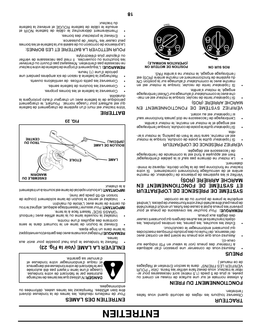 Poulan 423349 manual Fig la Voir Lame LA Enlever, EN Fonctionnement DE Système ET 