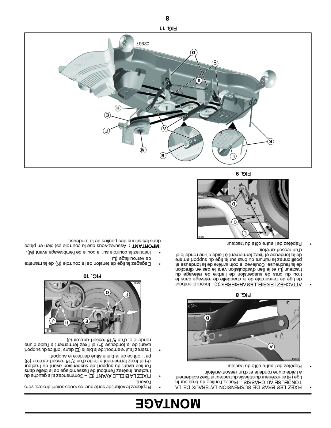 Poulan 423349 manual 11 .FIG, 10 .FIG, LA DE Latéraux Suspension DE Bras LES Fixez 