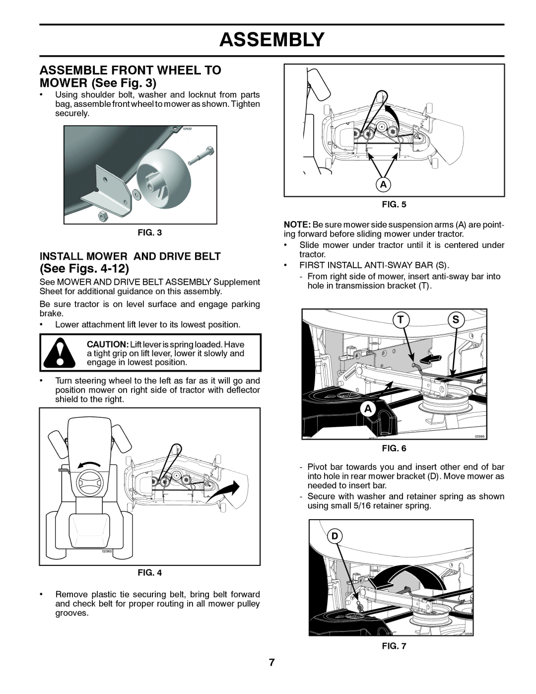 Poulan 423349 manual Install Mower and Drive Belt, First Install ANTI-SWAY BAR S 