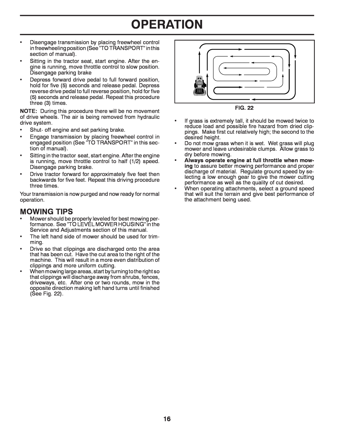 Poulan 423349 manual Mowing Tips, Operation 