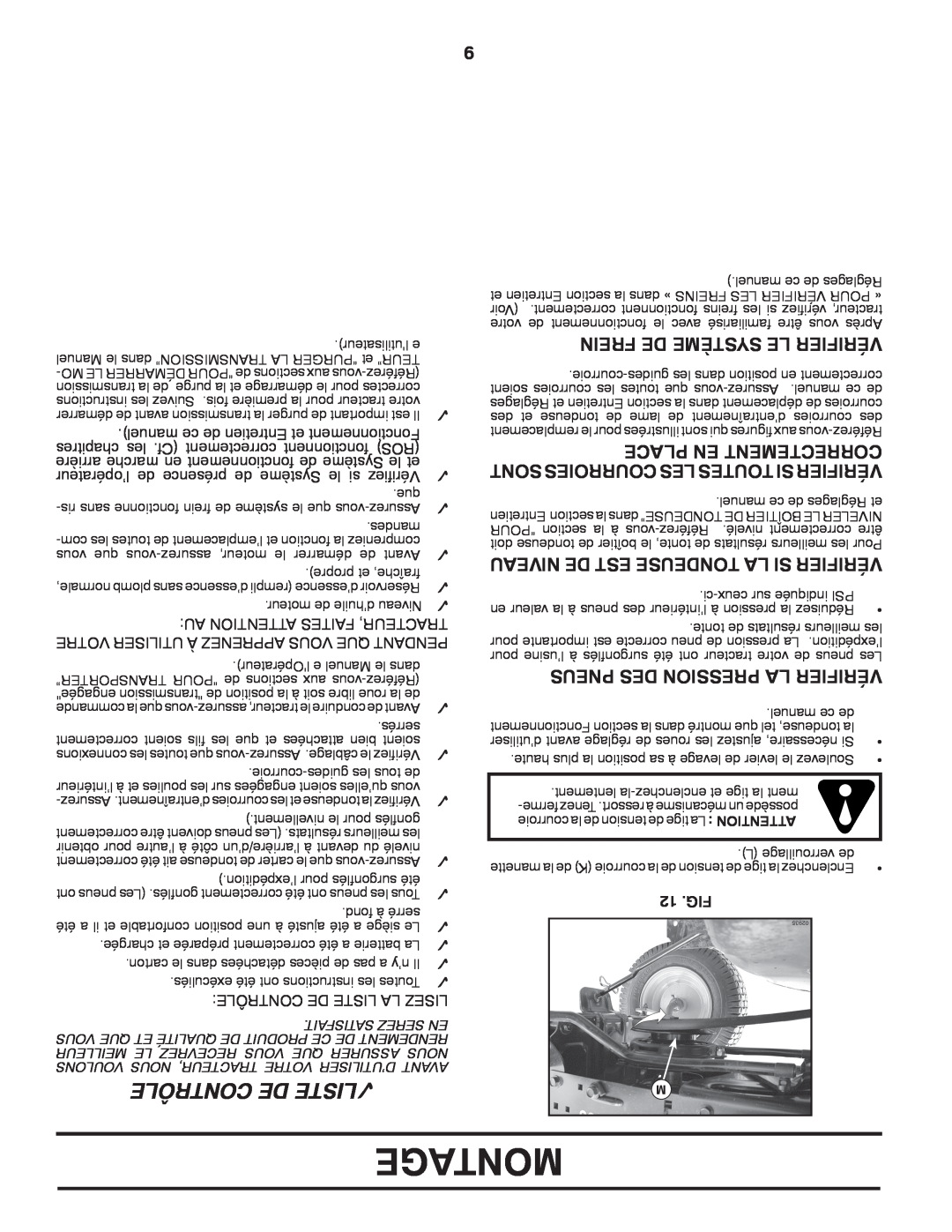 Poulan 423349 manual Montage, Contrôle De Liste, Frein De Système Le Vérifier, Place En Correctement 