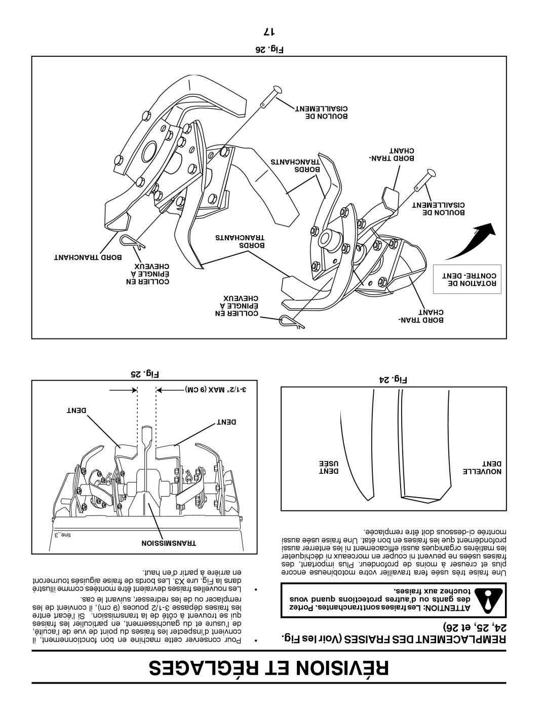 Poulan 423813 manual Réglages ET Révision, 26 et 25, 26 .Fig 