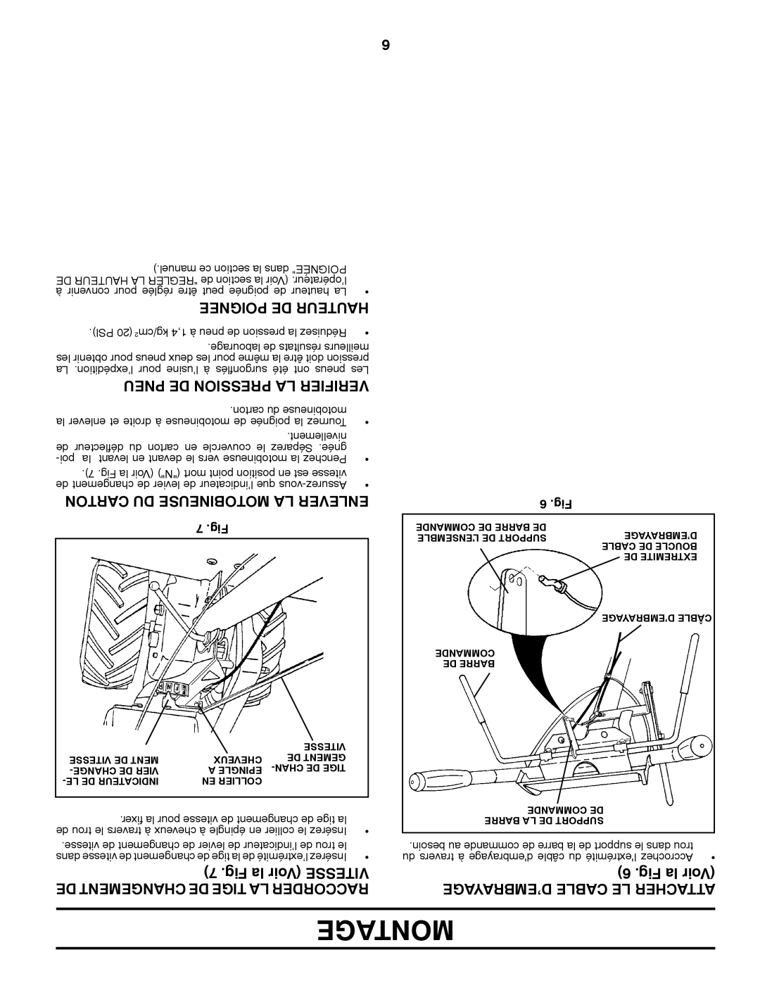 Poulan 423813 manual Montage, Poignee DE Hauteur, Pneu DE Pression LA Verifier, Carton DU Motobineuse LA Enlever 