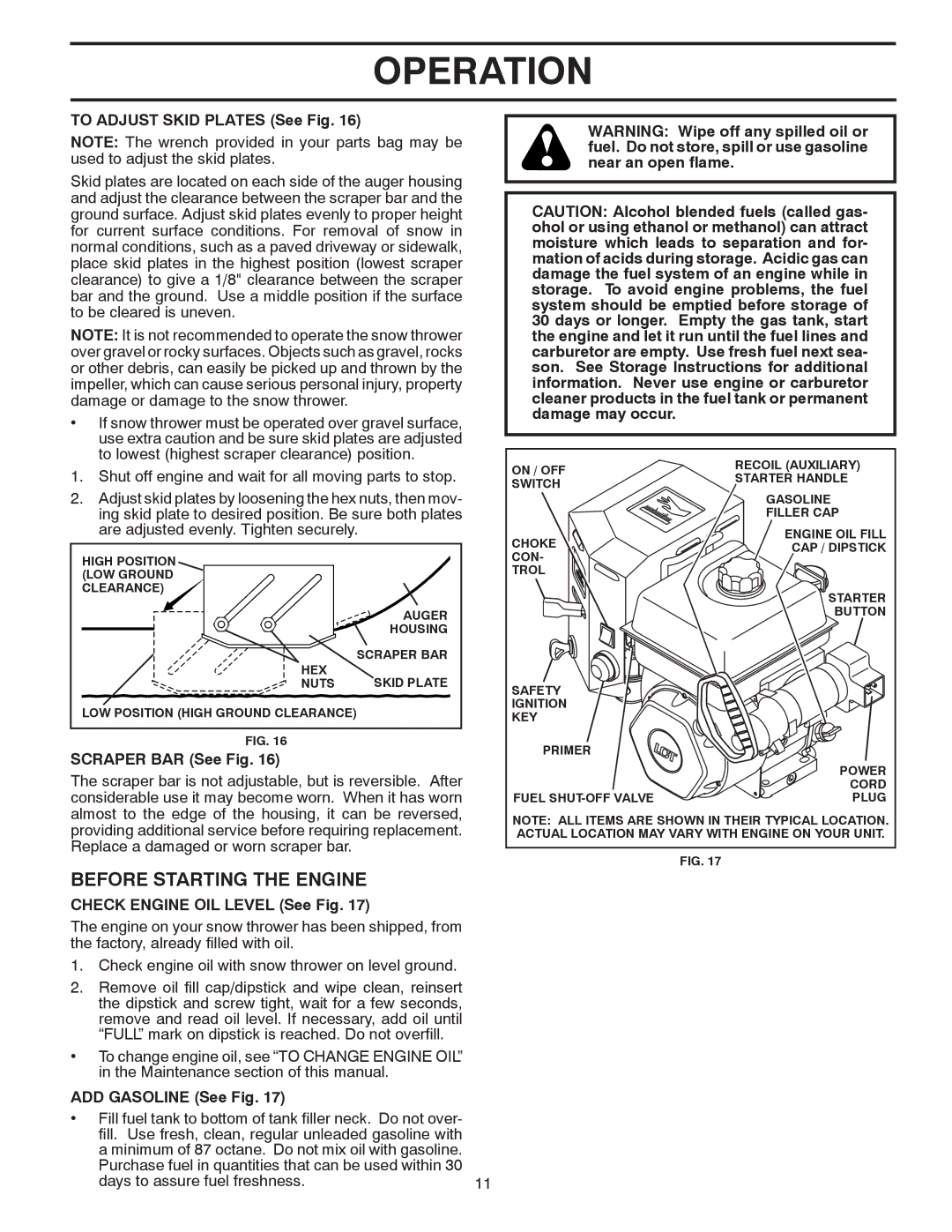 Poulan 424003 owner manual Before Starting the Engine 