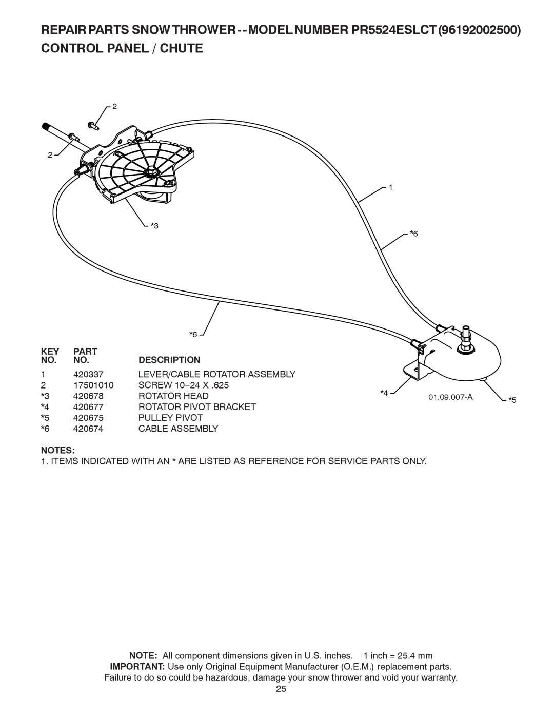 Poulan 424003 owner manual LEVER/CABLE Rotator Assembly, Rotator Head, Rotator Pivot Bracket, Pulley Pivot 