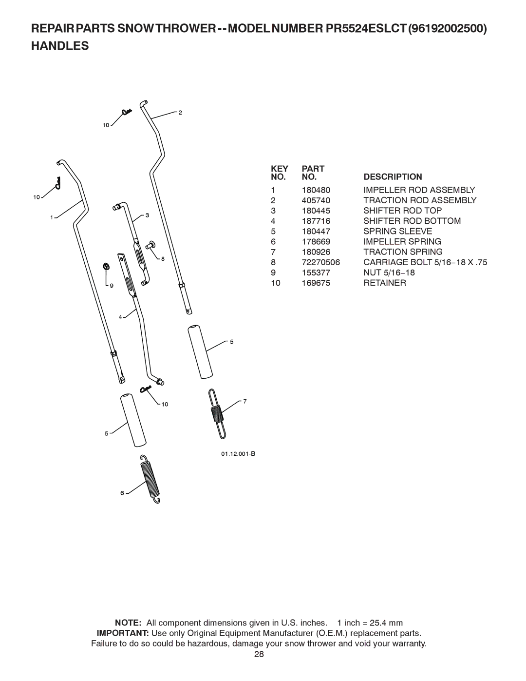 Poulan 424003 owner manual Carriage Bolt 5/16−18 X 155377 NUT 5/16−18 169675 