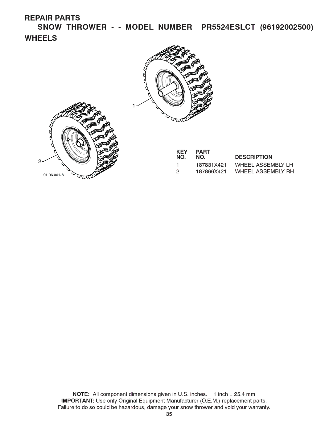 Poulan 424003 owner manual 187831X421, Wheel Assembly LH, 187866X421 