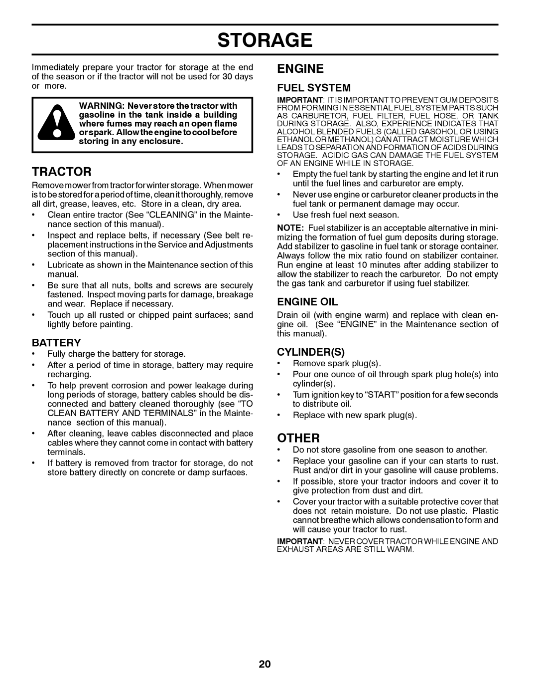 Poulan 424008 manual Storage, Other, Fuel System, Engine OIL, Cylinders 