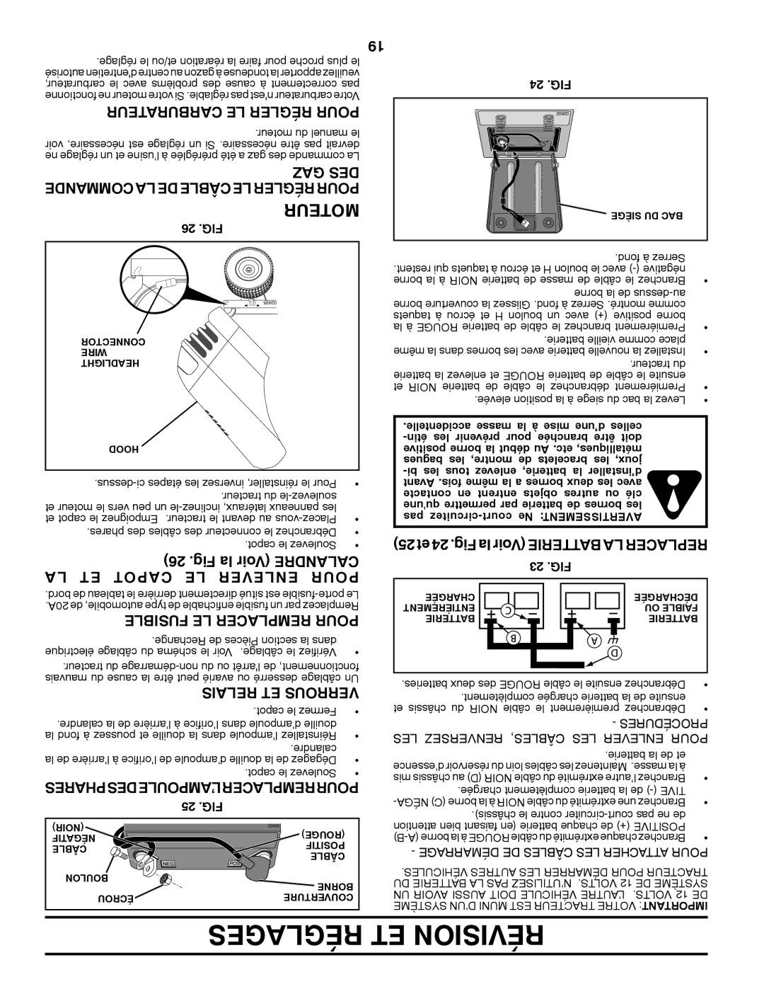 Poulan 424008 manual Réglages ET Révision, Carburateur LE Régler Pour, Fig la Voir Calandre LA ET Capot LE Enlever Pour 