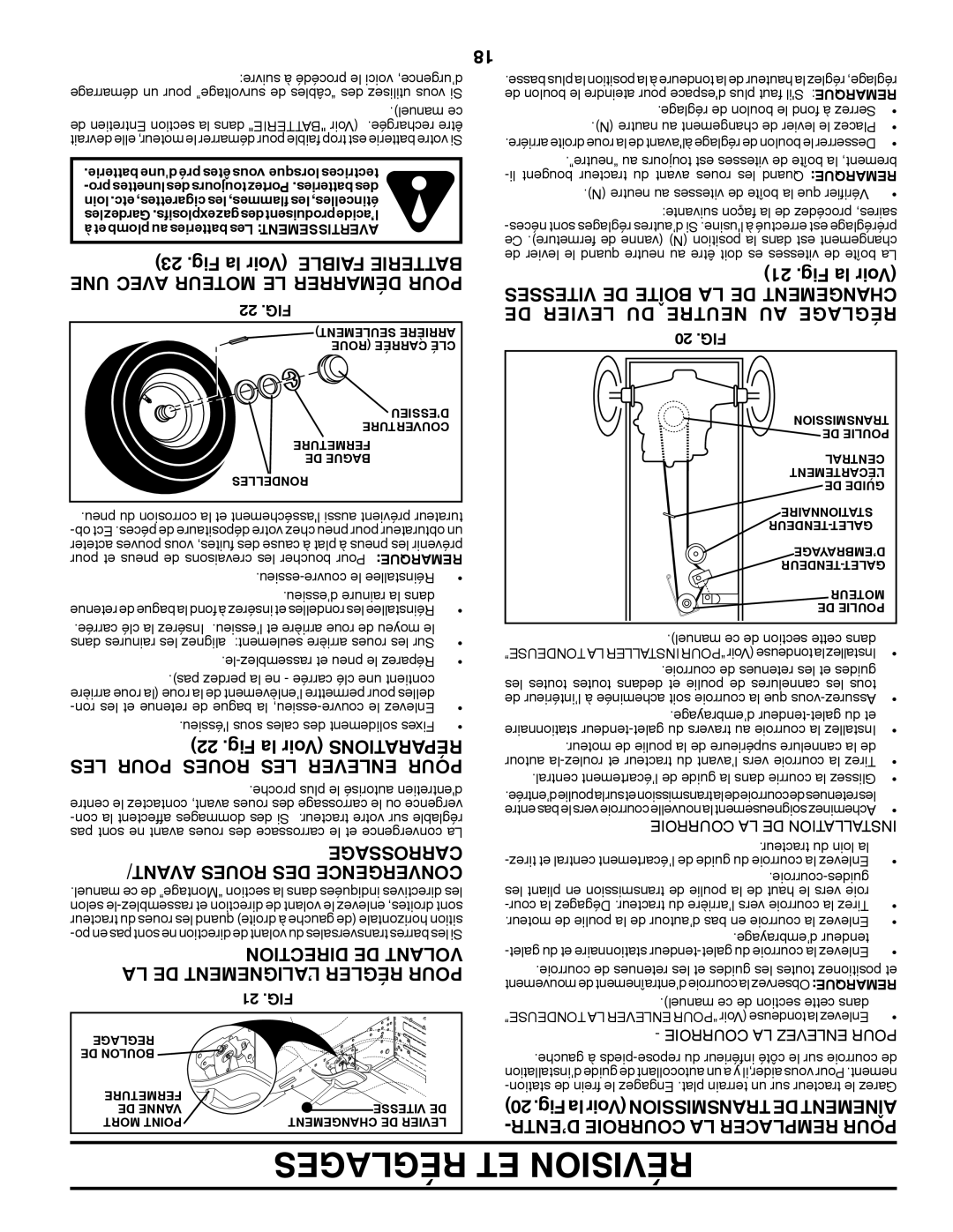 Poulan 424008 manual Fig la Voir, Vitesses DE Boîte LA DE Mentgechan, DE Levier DU Neutre AU Réglage 