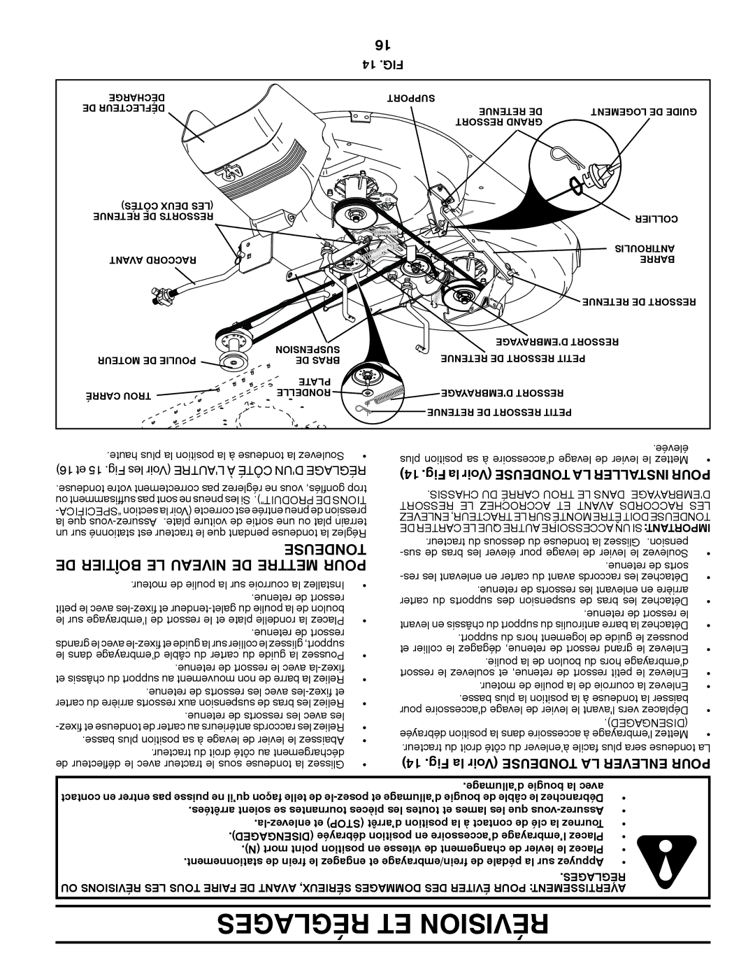 Poulan 424008 DE Boîtier LE Niveau DE Mettre Pour, Sedeuton, 14 .FIG, 16 et 15 .Fig les Voir Lautre À Côté DUN Réglage 