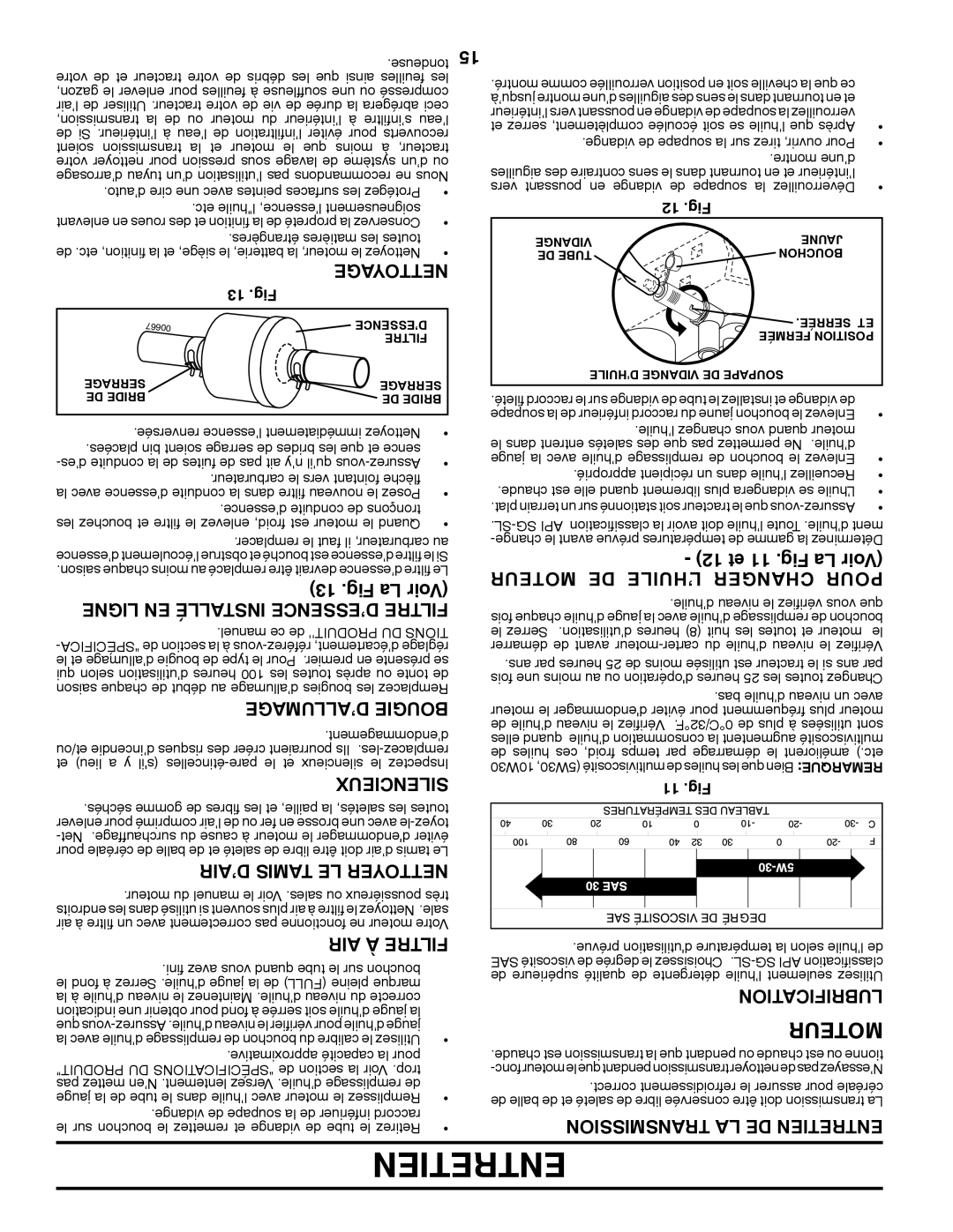 Poulan 424008 manual Entretien, Moteur 