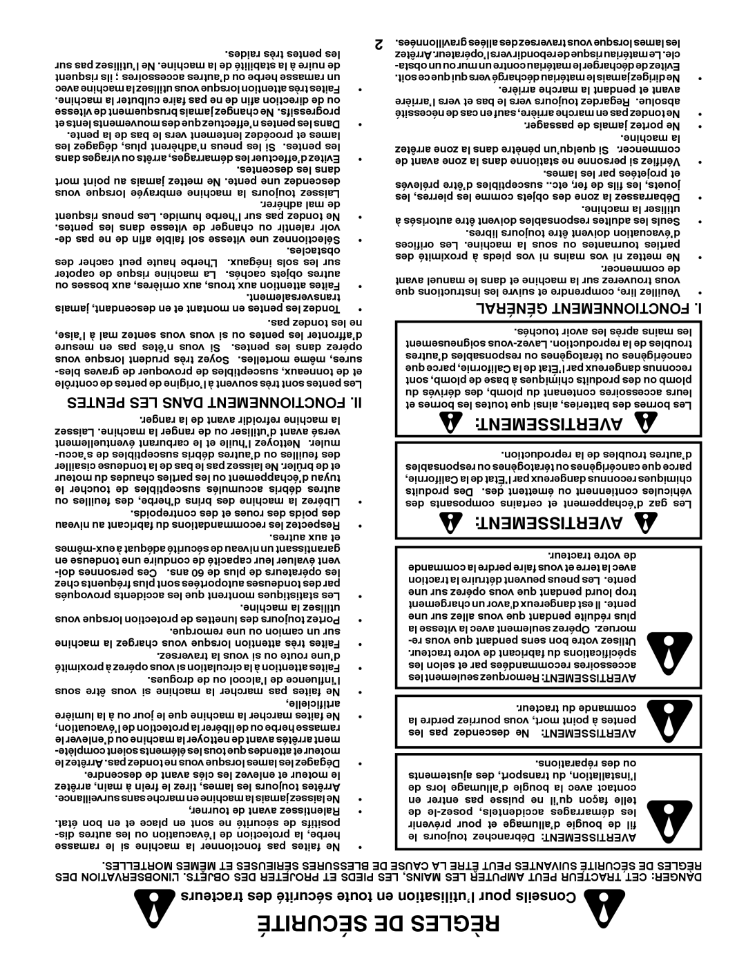 Poulan 424008 Avertissement, Pentes LES Dans Fonctionnement, Tracteurs des sécurité toute en l’utilisation pour Conseils 