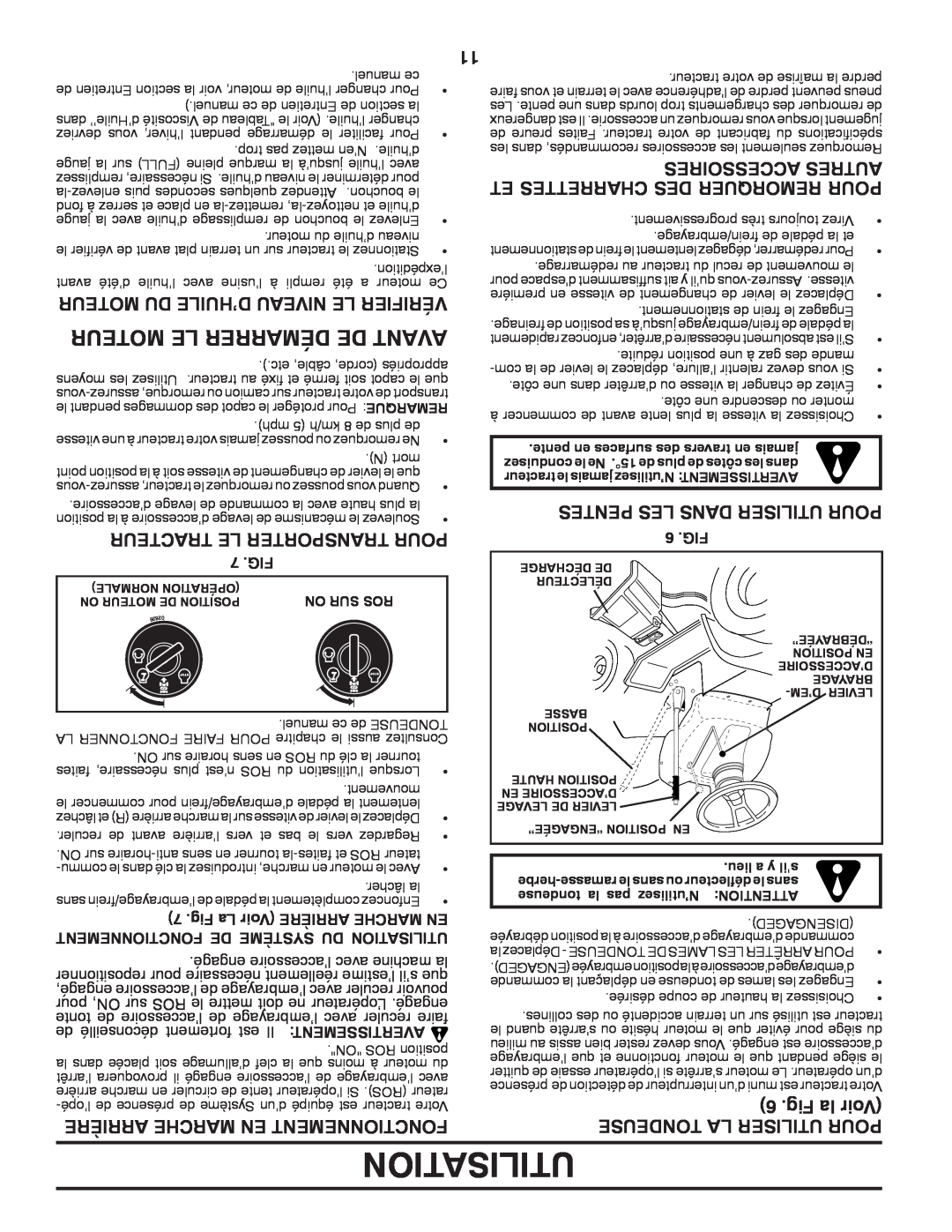 Poulan 424008 manual Moteur Le Démarrer De Avant, Fig la Voir, Utilisation, Moteur Du D’Huile Niveau Le Vérifier 