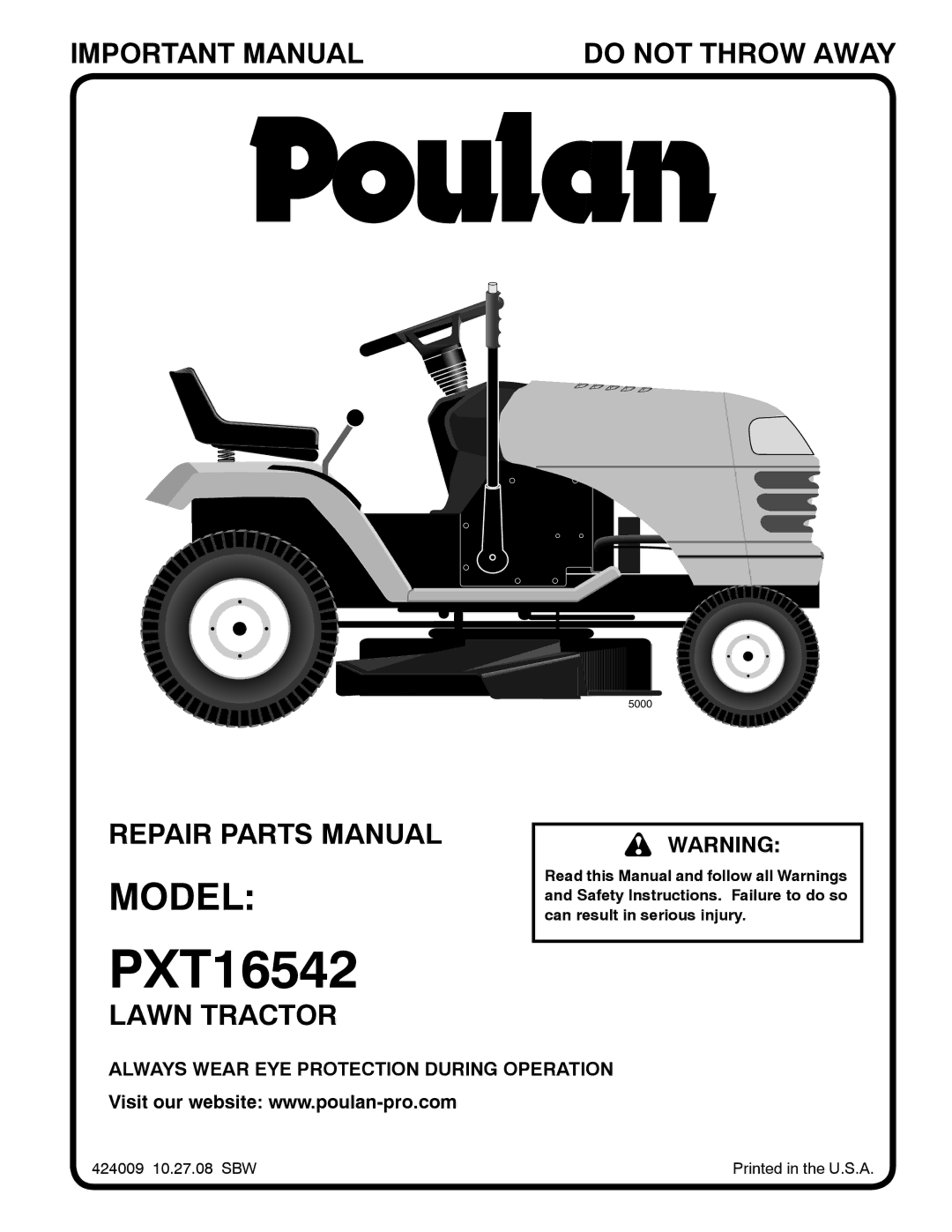 Poulan 424009 manual PXT16542 