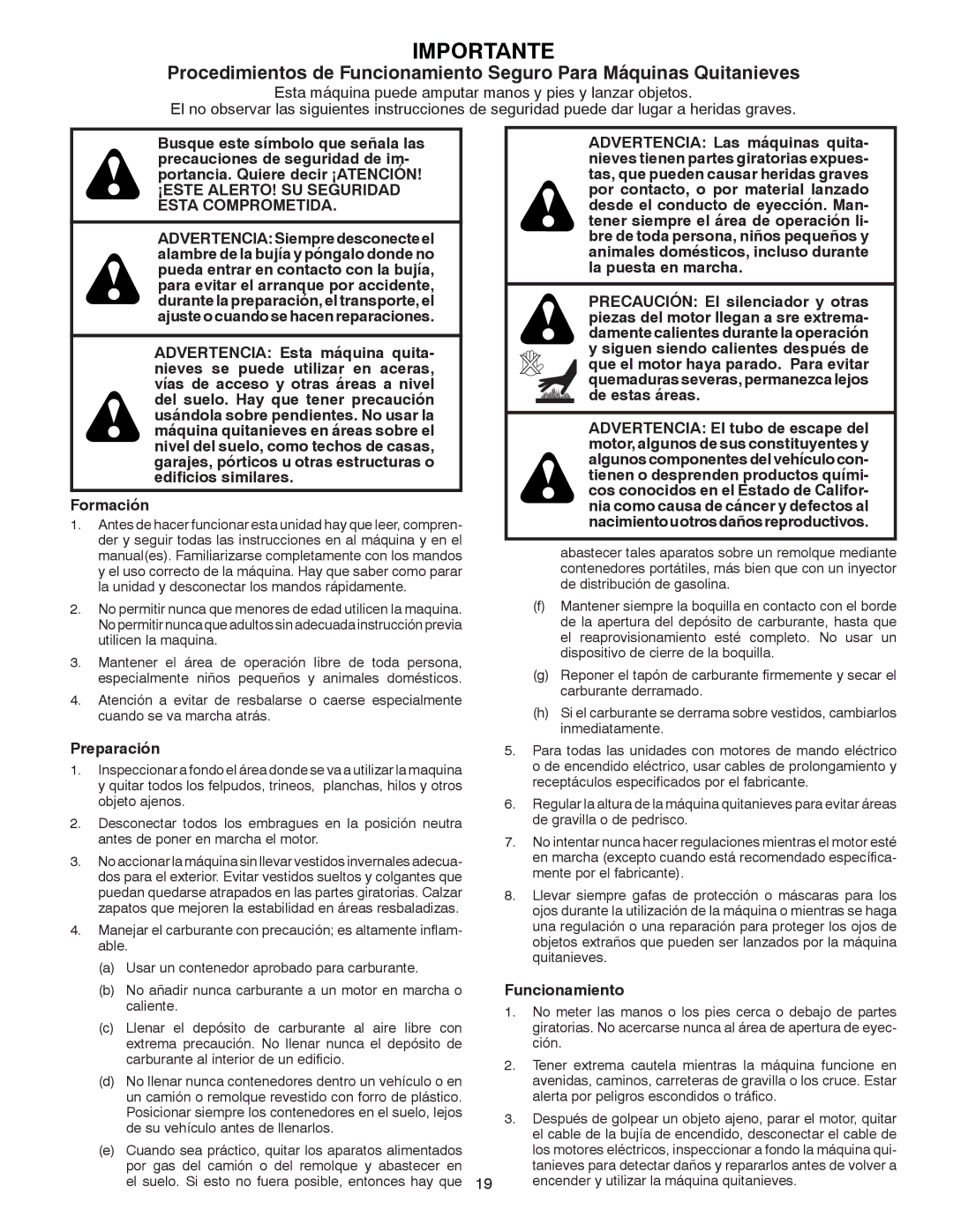 Poulan 96194000506, 424027 owner manual ¡ESTE ALERTO! SU Seguridad Esta Comprometida, Preparación, Funcionamiento 