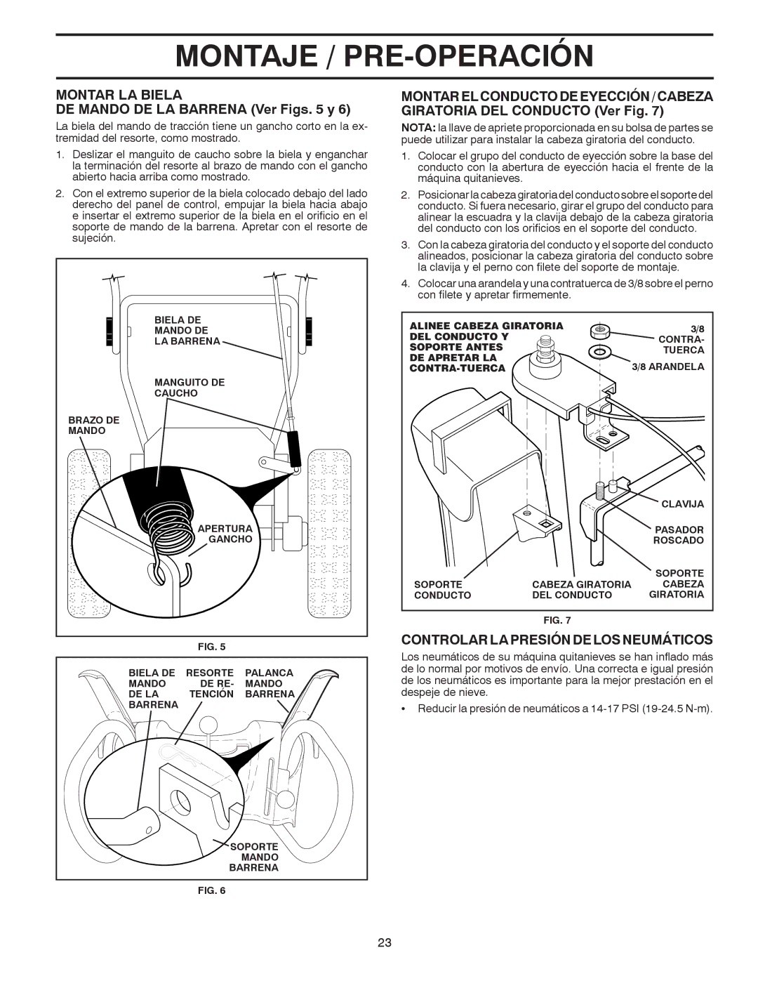 Poulan 96194000506, 424027 owner manual DE Mando DE LA Barrena Ver Figs y, Controlar LA Presión DE LOS Neumáticos 