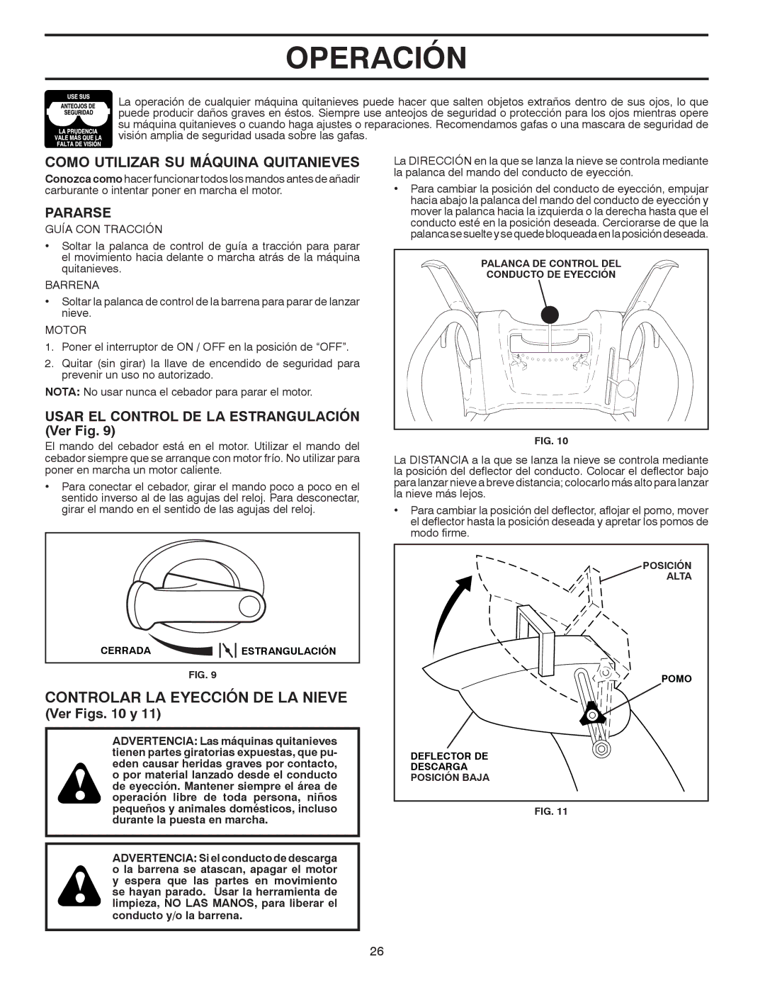 Poulan 424027, 96194000506 Controlar LA Eyección DE LA Nieve, Como Utilizar SU Máquina Quitanieves, Pararse, Ver Figs y 