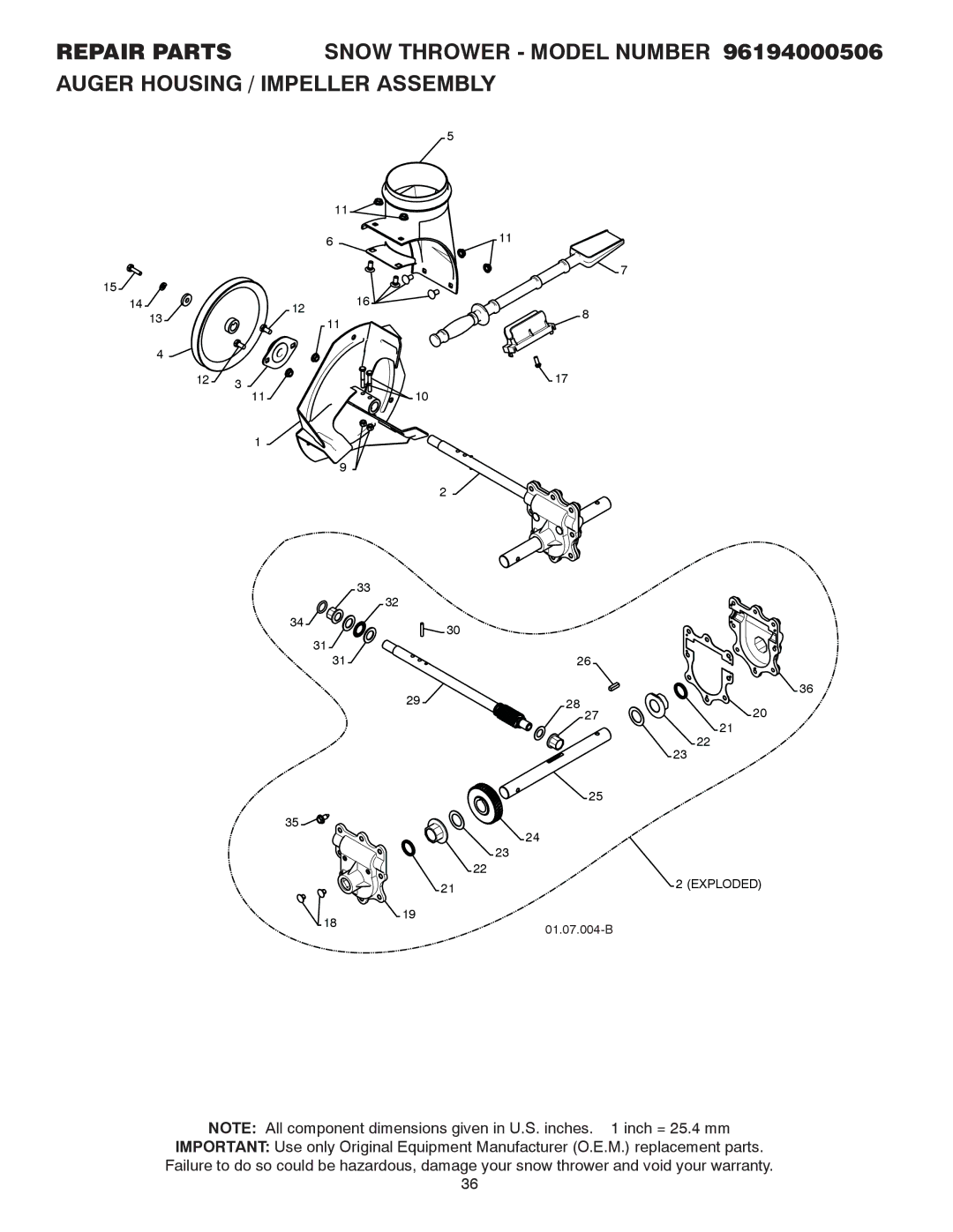 Poulan 424027, 96194000506 owner manual Exploded 