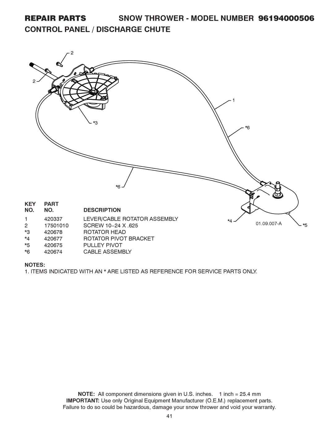 Poulan 96194000506, 424027 owner manual LEVER/CABLE Rotator Assembly, Rotator Head, Rotator Pivot Bracket, Pulley Pivot 