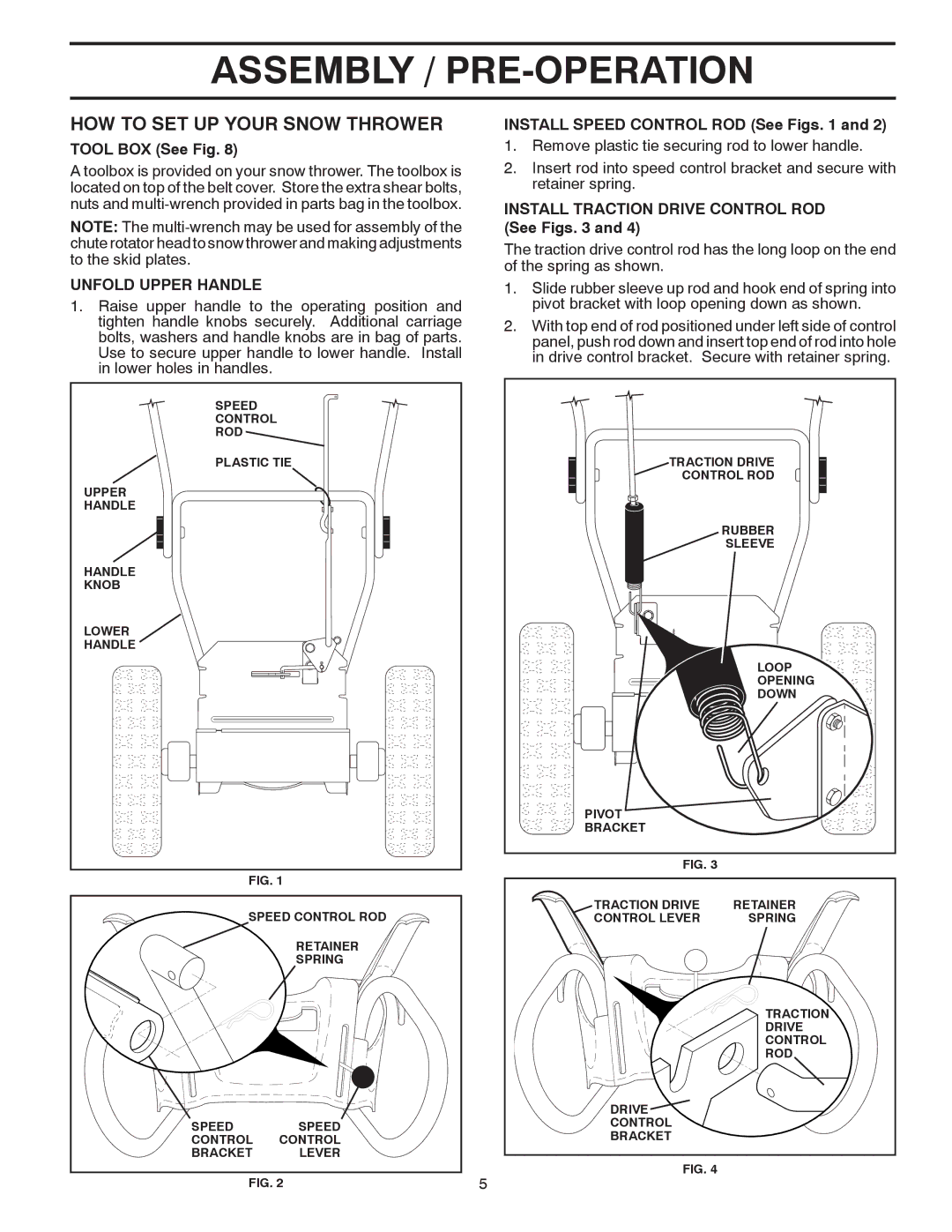 Poulan 96194000506, 424027 owner manual HOW to SET UP Your Snow Thrower, Tool BOX See Fig, Unfold Upper Handle 