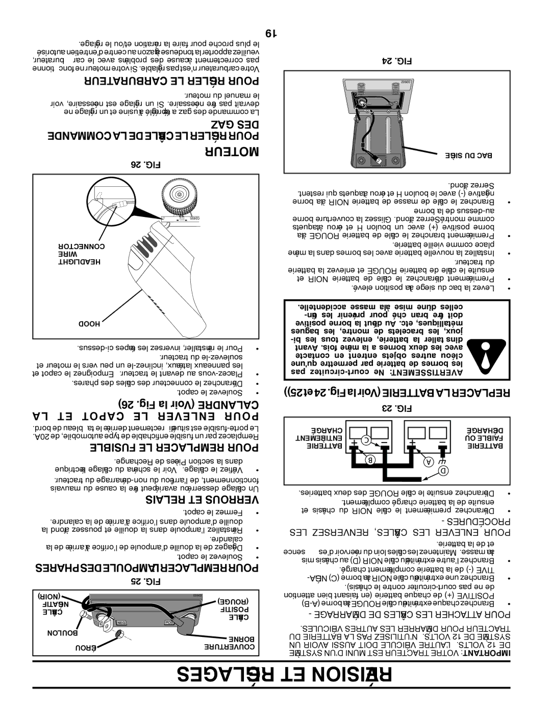 Poulan 424368 manual Réglages ET Révision, Carburateur LE Régler Pour, Fig la Voir Calandre LA ET Capot LE Enlever Pour 