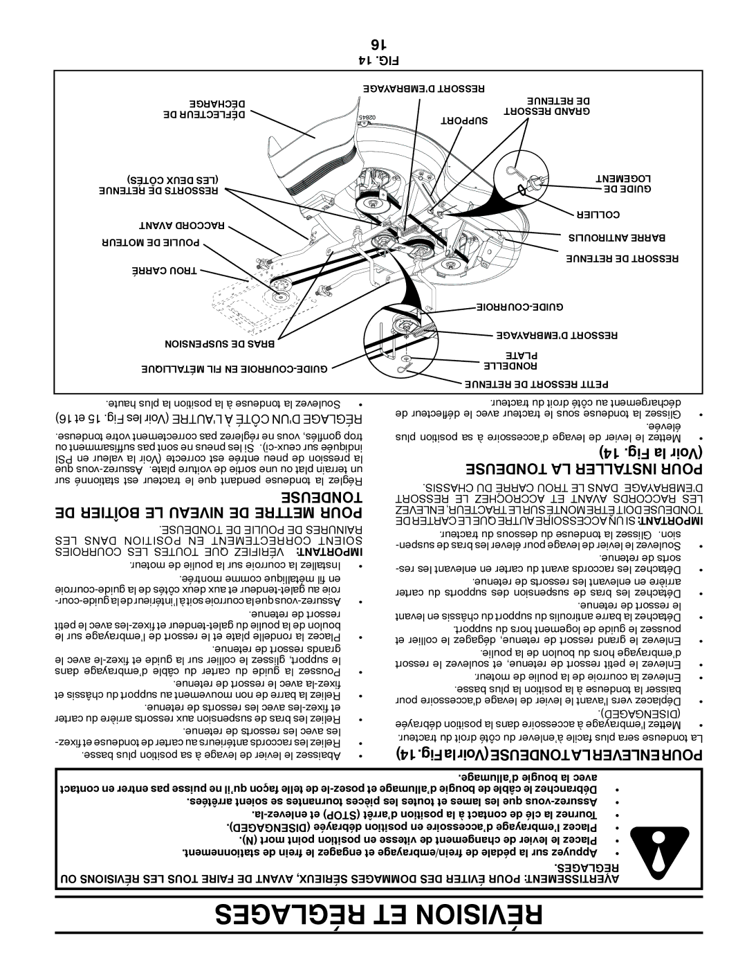 Poulan 424368 DE Boîtier LE Niveau DE Mettre Pour, Sedeuton, Tondeuse LA Installer Pour, FiglaVoirTONDEUSELAENLEVERPOUR 