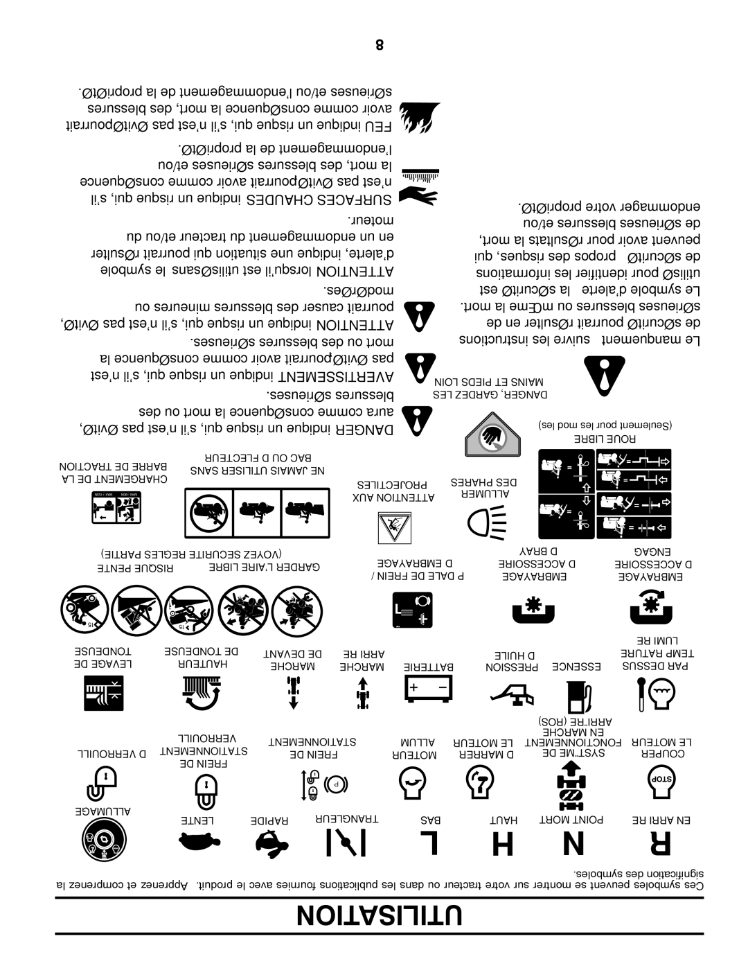 Poulan 424368 manual Moteur, Du et/ou tracteur du endommagement un en, Modérées, Ou mineures blessures des causer pourrait 