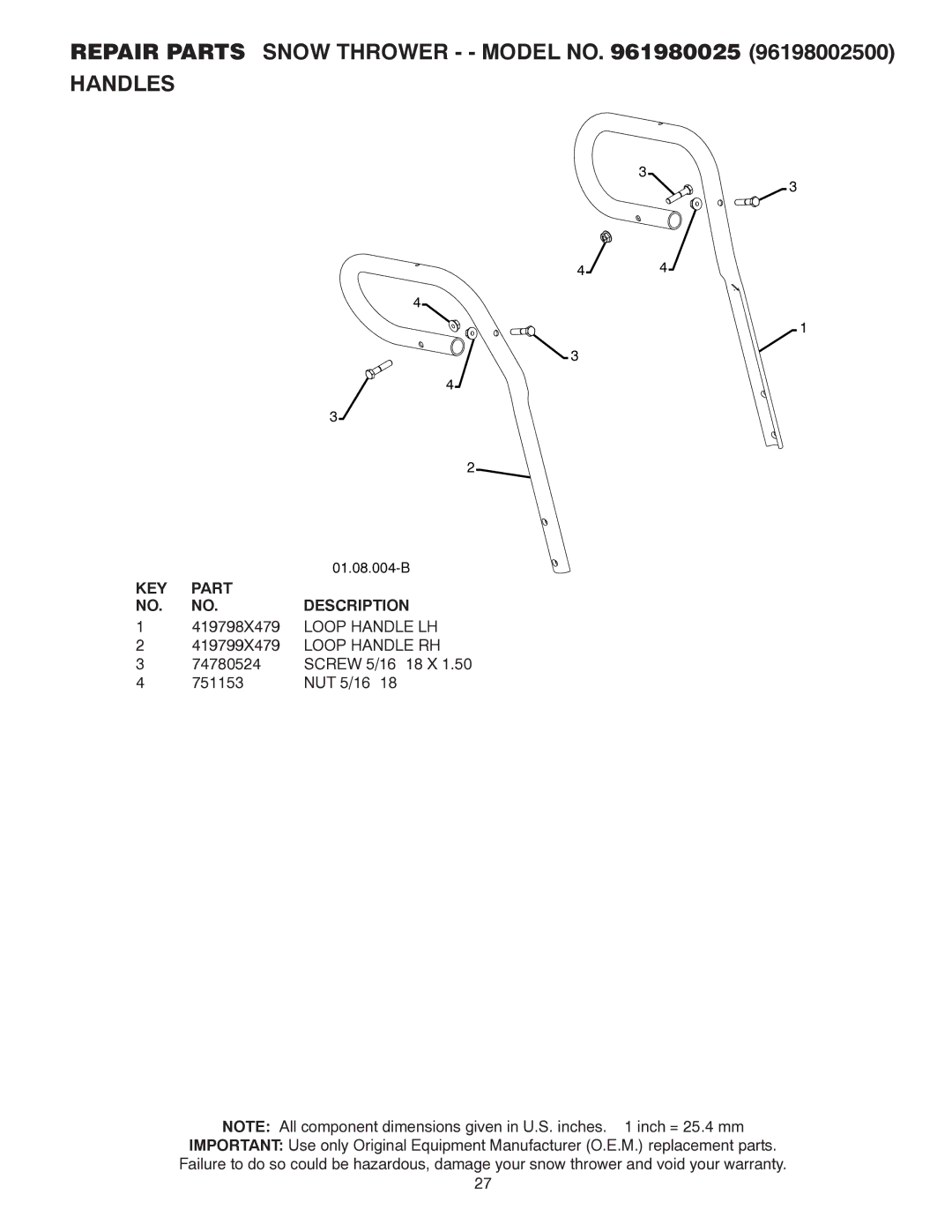 Poulan 96198002500, 424549 owner manual 01.08.004-B 