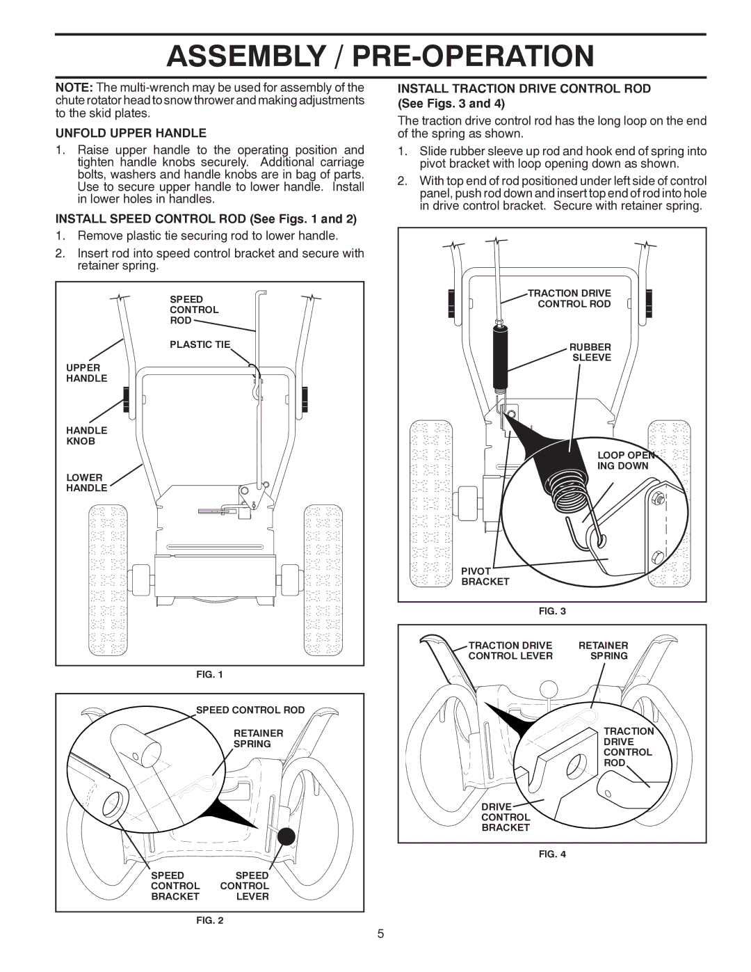 Poulan 96198002500 Unfold Upper Handle, Install Speed Control ROD See Figs, Install Traction Drive Control ROD See Figs 