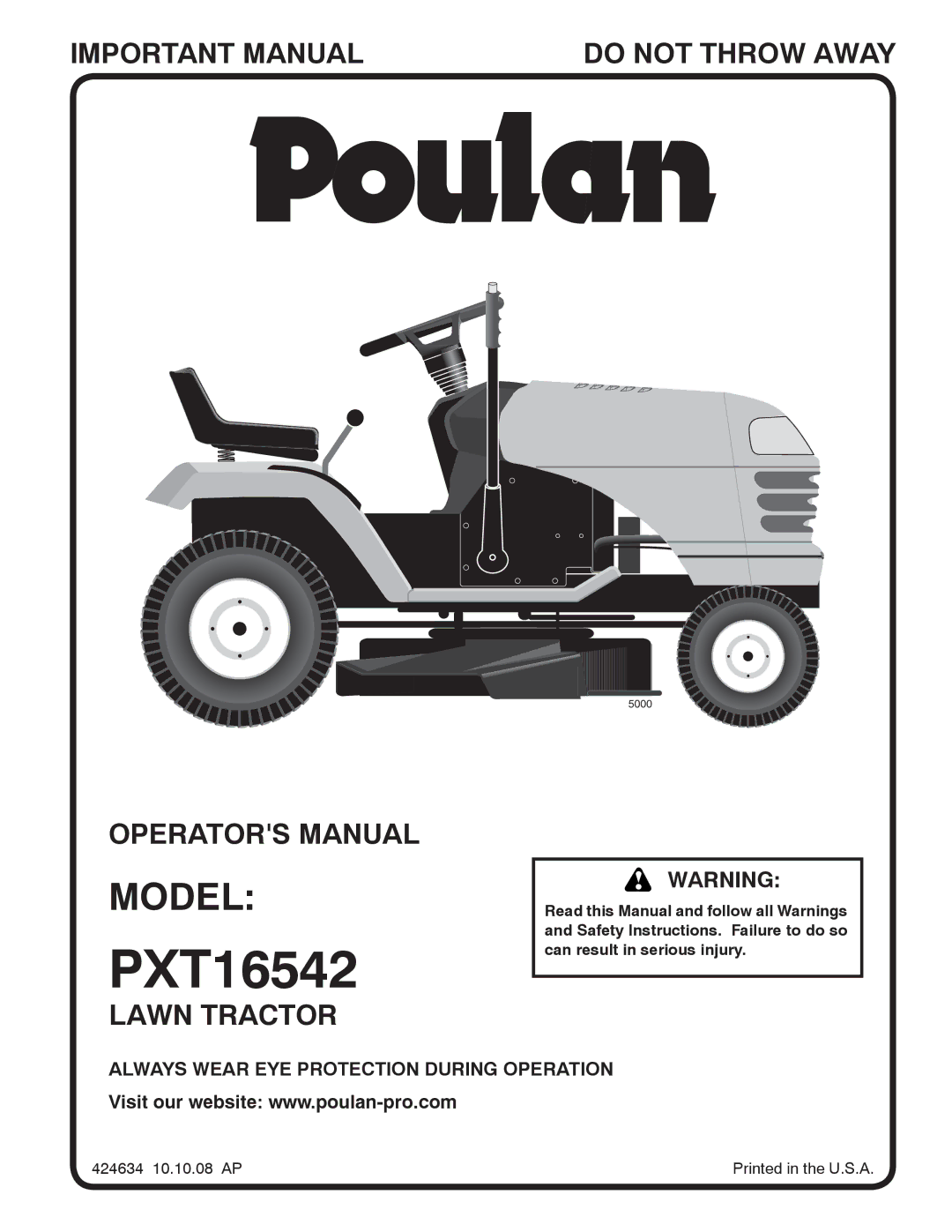 Poulan 424634 manual PXT16542 