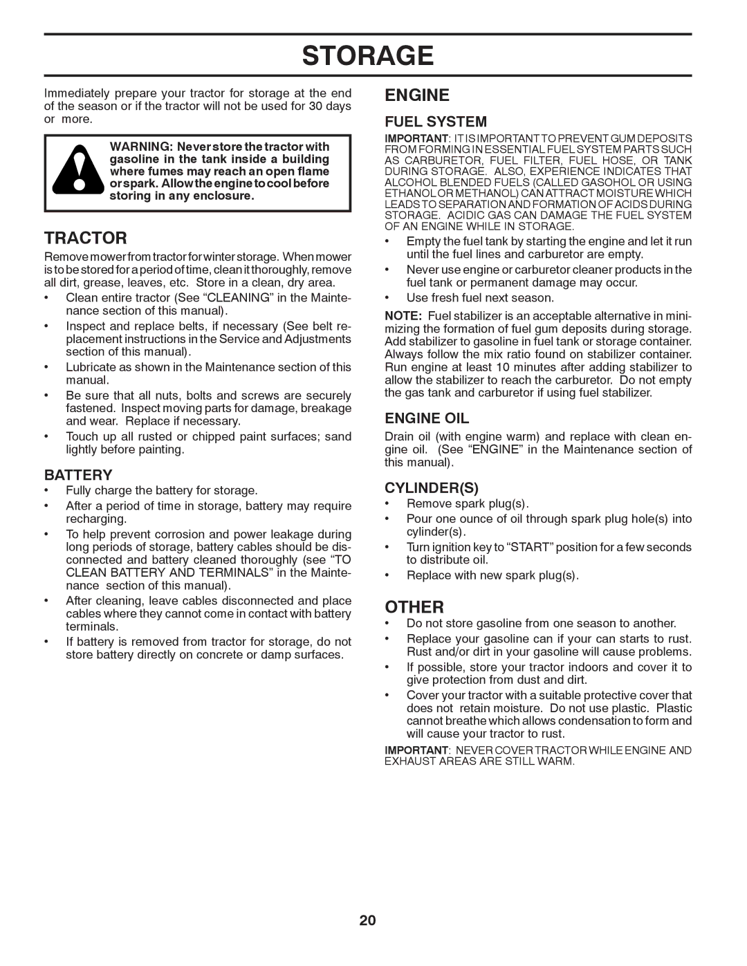 Poulan 424634 manual Storage, Other, Fuel System, Engine OIL, Cylinders 