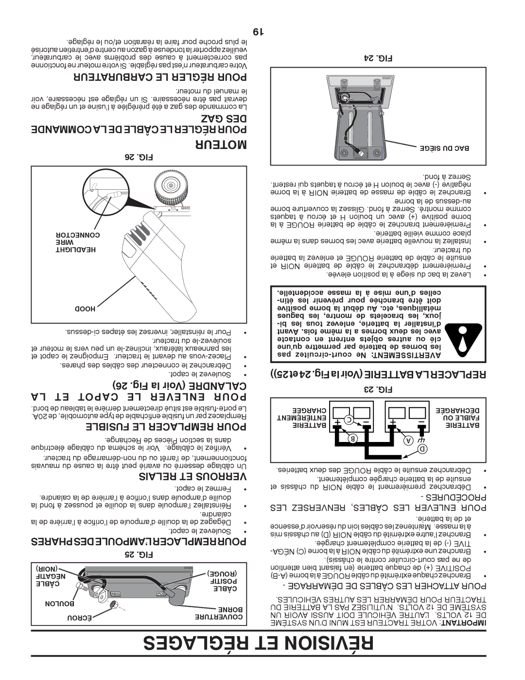 Poulan 424634 manual Réglages ET Révision, Carburateur LE Régler Pour, Fig la Voir Calandre LA ET Capot LE Enlever Pour 