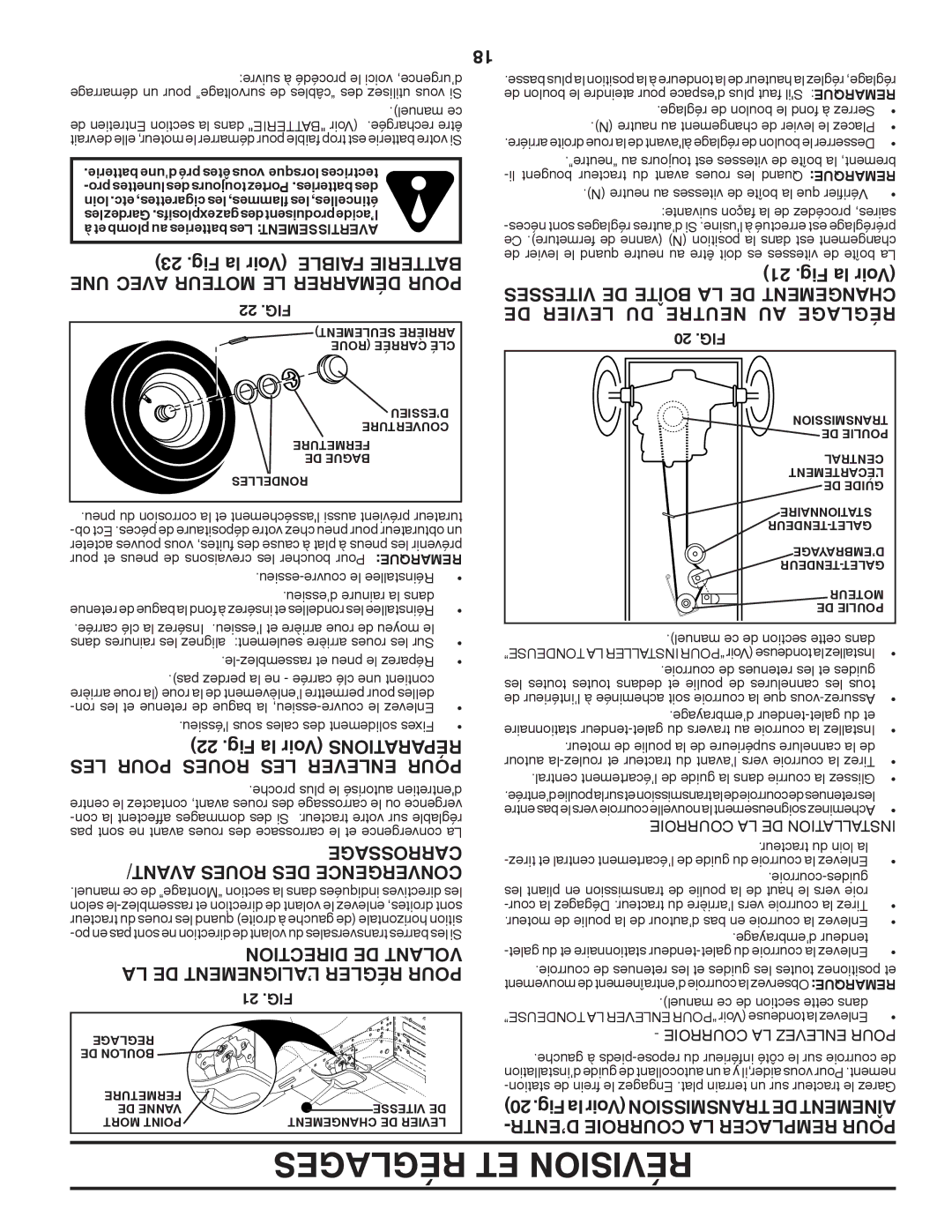 Poulan 424634 manual Fig la Voir, Vitesses DE Boîte LA DE Mentgechan, DE Levier DU Neutre AU Réglage 