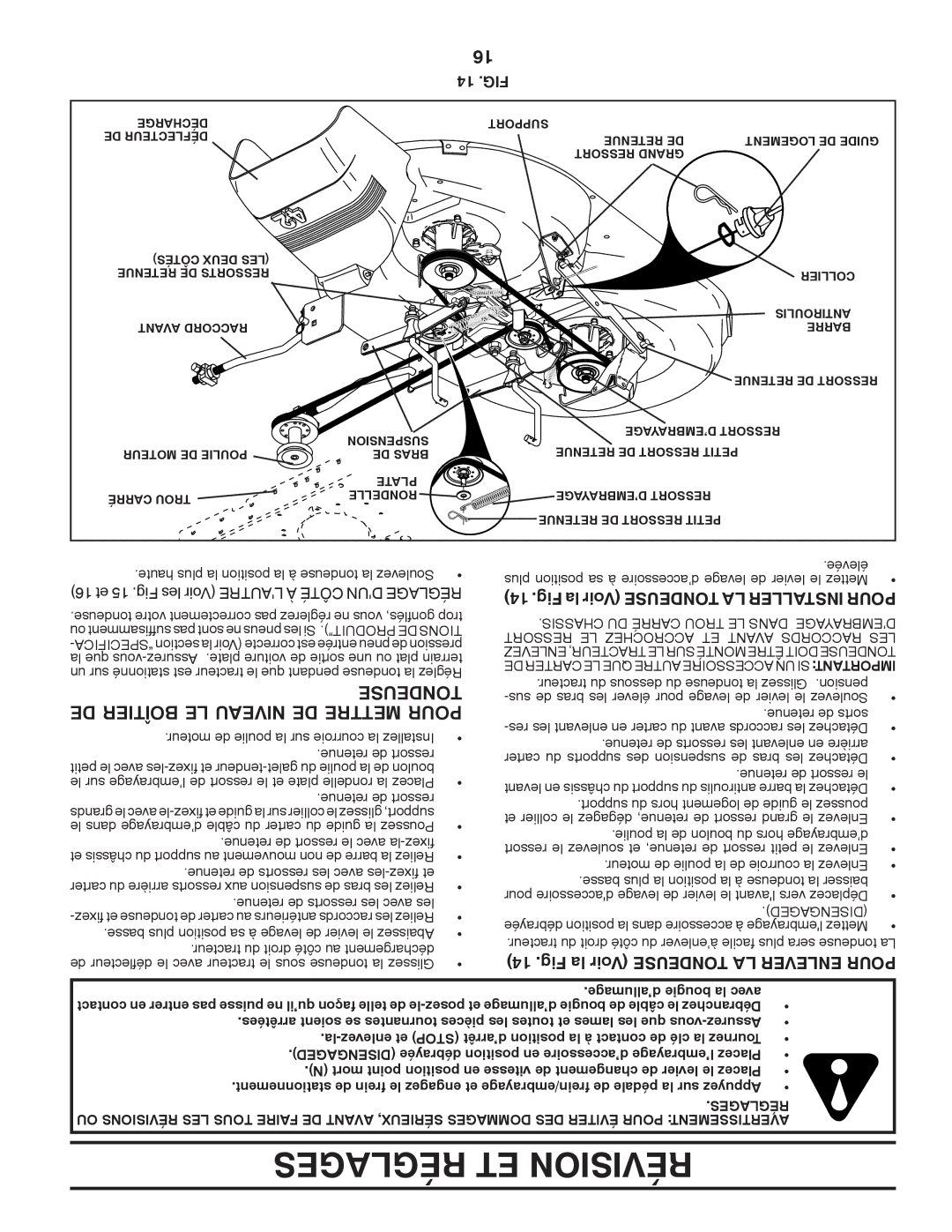 Poulan 424634 DE Boîtier LE Niveau DE Mettre Pour, Sedeuton, 14 .FIG, 16 et 15 .Fig les Voir Lautre À Côté DUN Réglage 