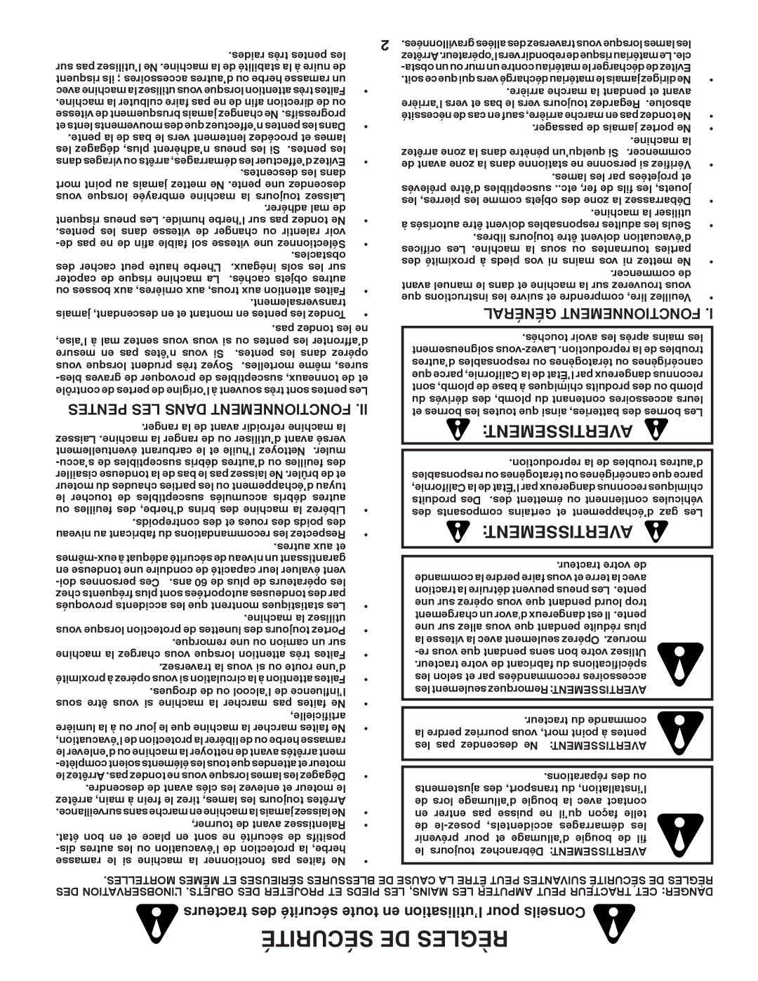 Poulan 424634 Avertissement, Pentes LES Dans Fonctionnement, Tracteurs des sécurité toute en l’utilisation pour Conseils 
