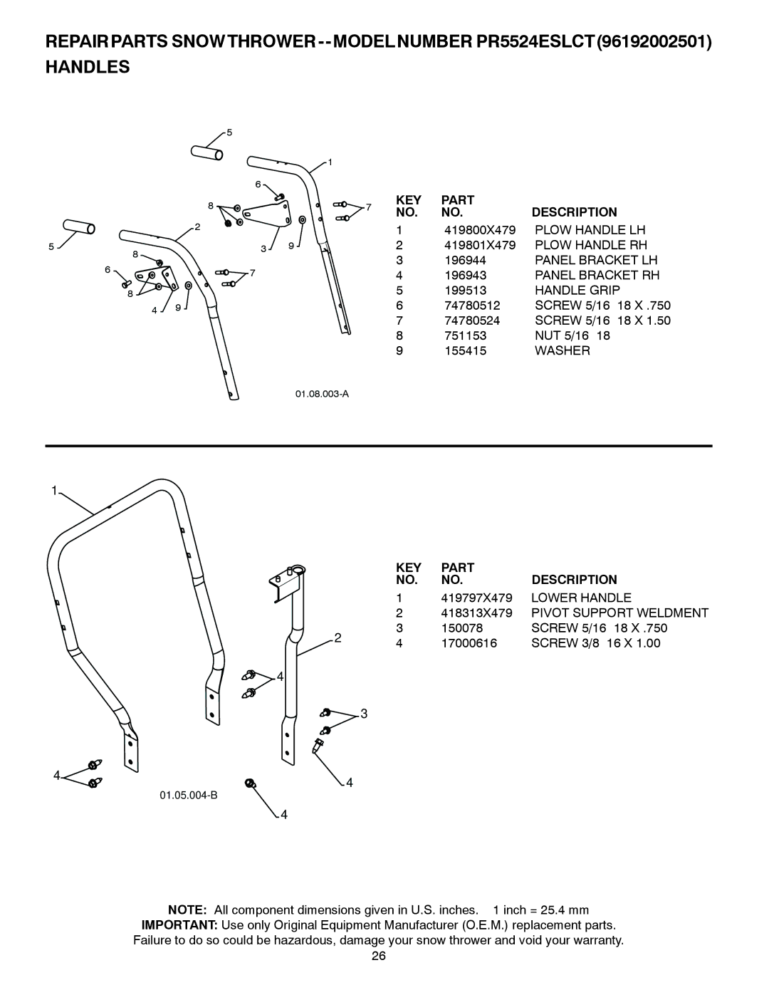 Poulan 424704, PR5524ESLCT owner manual Panel Bracket LH Panel Bracket RH, Handle Grip, Lower Handle, Pivot Support Weldment 