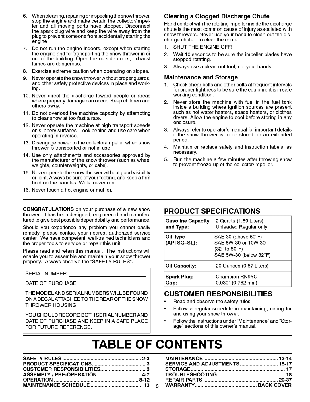 Poulan PR5524ESLCT, 424704 owner manual Table of Contents 