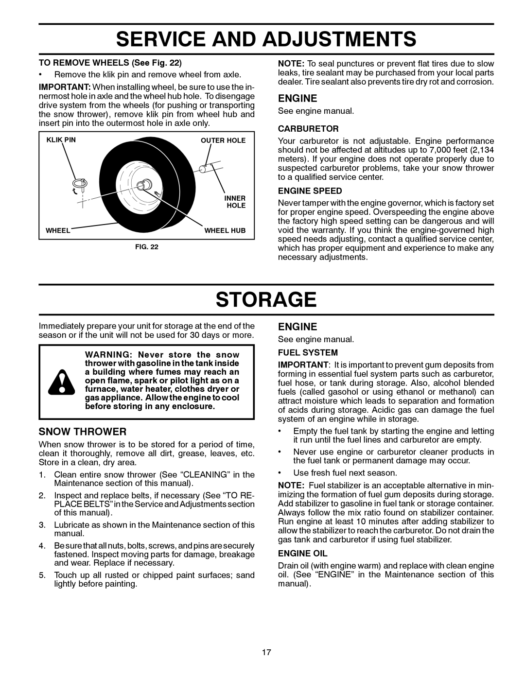 Poulan 424714, 96198002501 owner manual Storage, Carburetor, Engine Speed, Fuel System, Engine OIL 