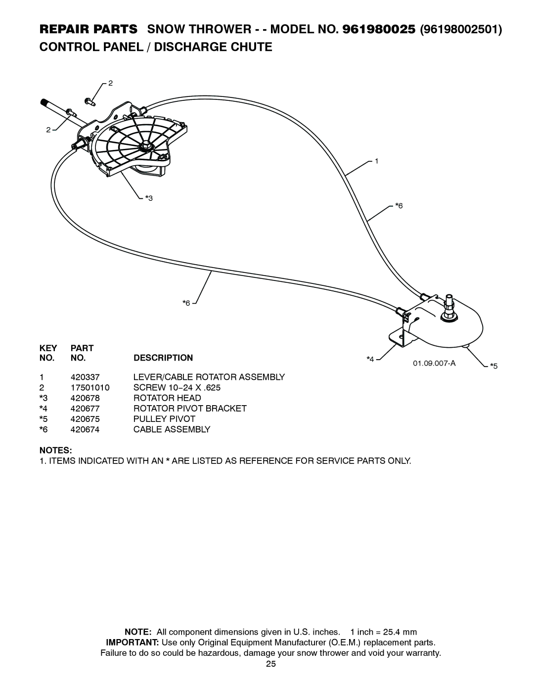 Poulan 96198002501, 424714 LEVER/CABLE Rotator Assembly, Rotator Head, Rotator Pivot Bracket, Pulley Pivot, Cable Assembly 