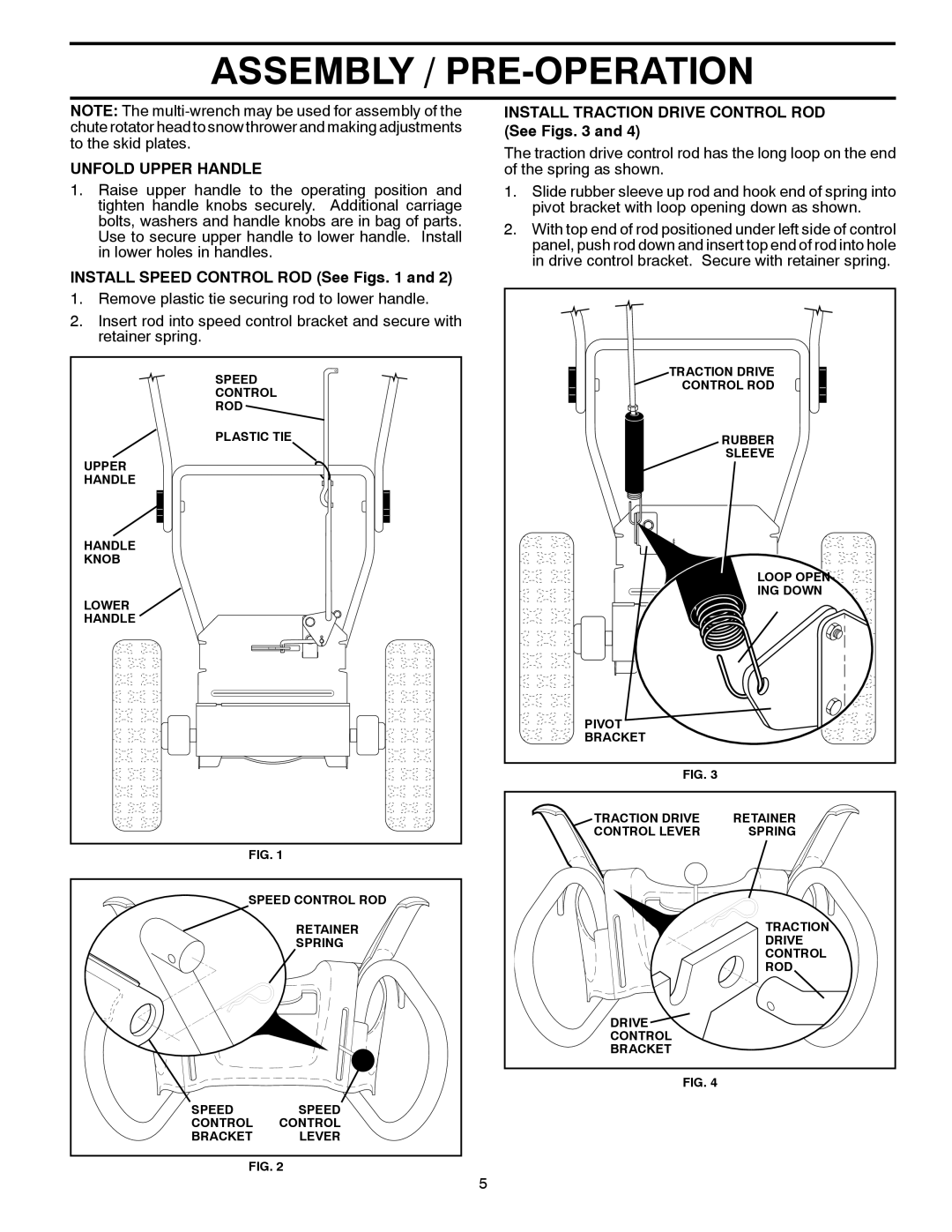 Poulan 961980025 Unfold Upper Handle, Install Speed Control ROD See Figs, Install Traction Drive Control ROD See Figs 