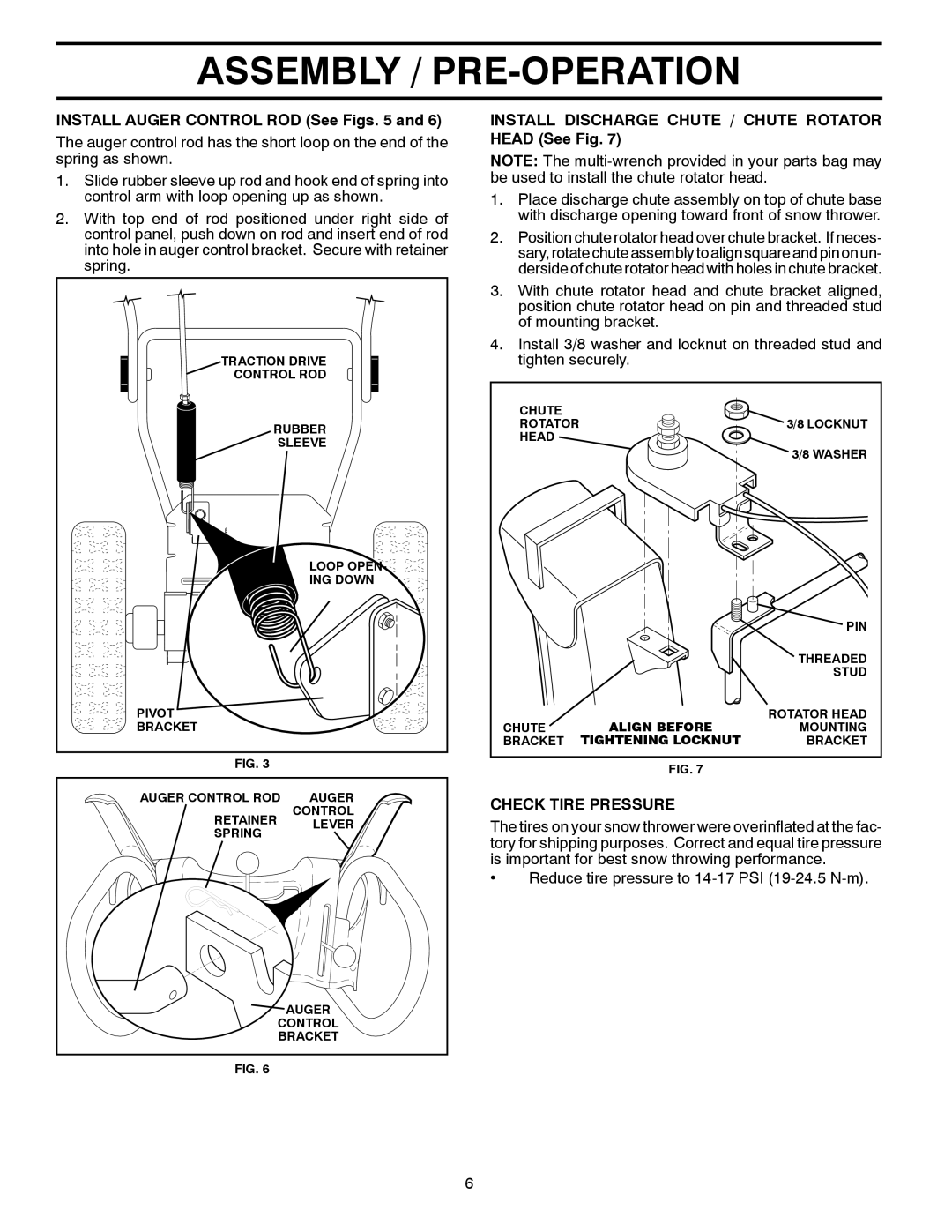 Poulan 424714, 96198002501 Install Auger Control ROD See Figs, Install Discharge Chute / Chute Rotator Head See Fig 