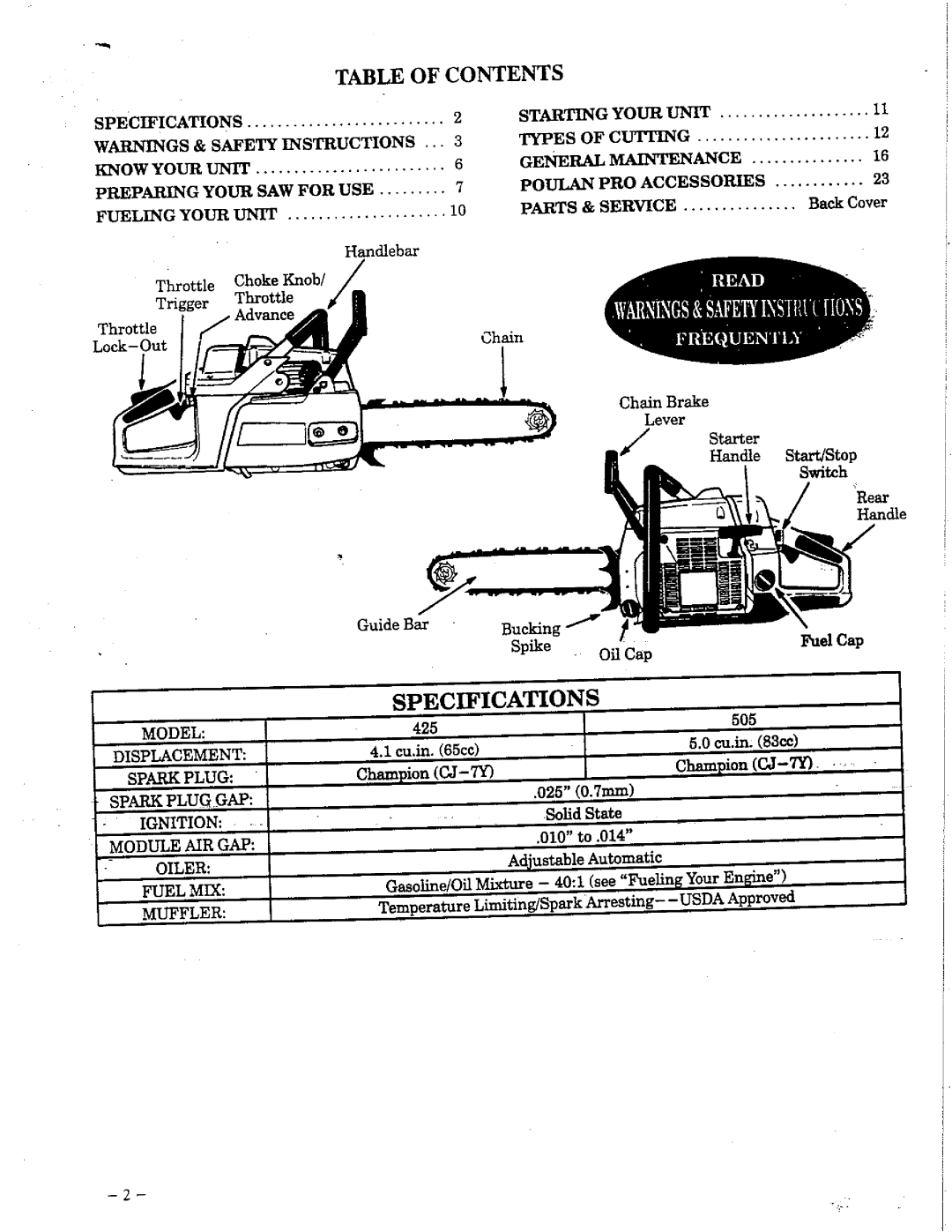 Poulan 425 manual 