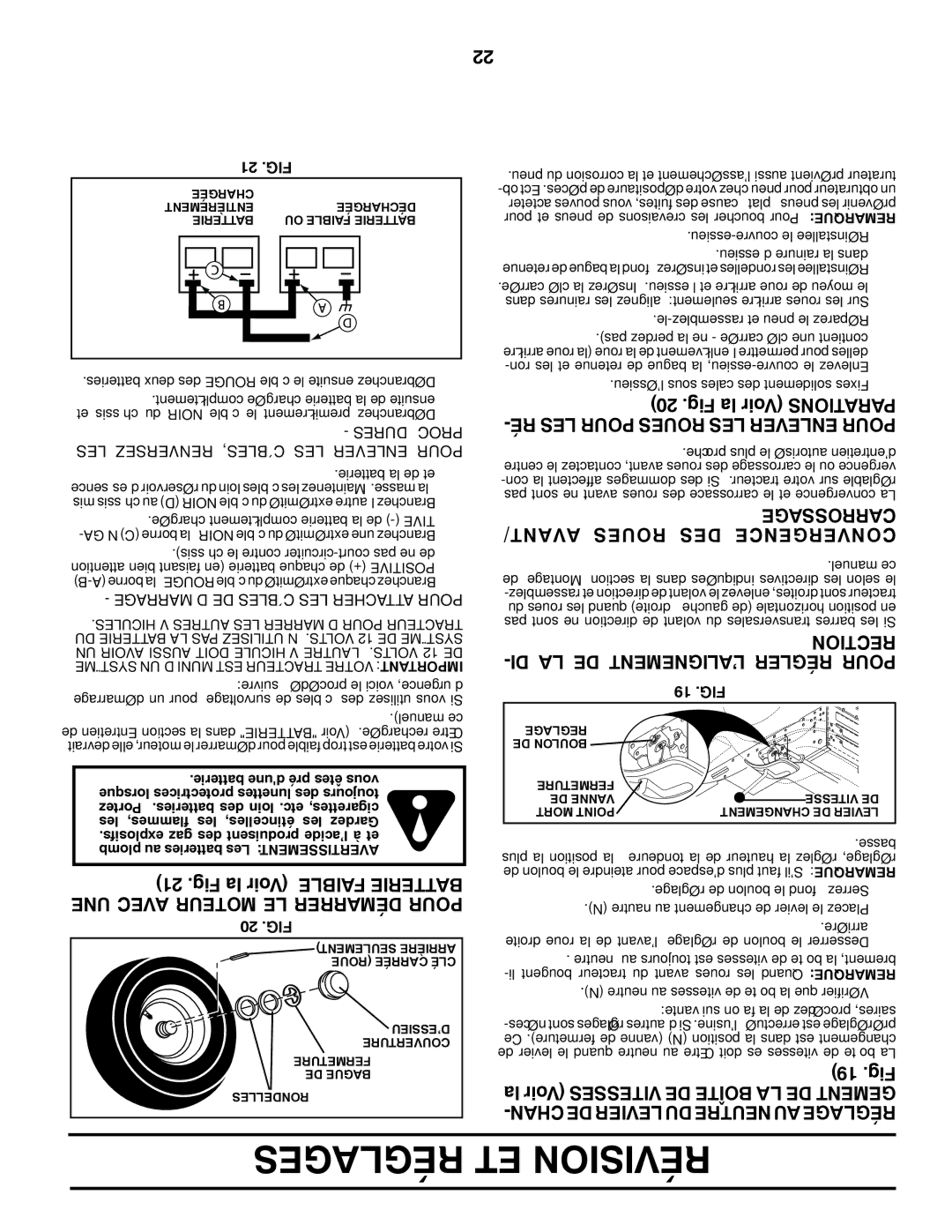 Poulan 425001 manual Carrossage AVANT/ Roues DES Convergence, Tionrec -DI LA DE L’ALIGNEMENT Régler Pour, 19 .Fig 